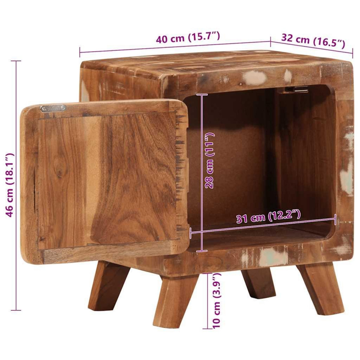 VIDAXL Table de chevet 2 pcs 40x32x46 cm bois massif de recuperation