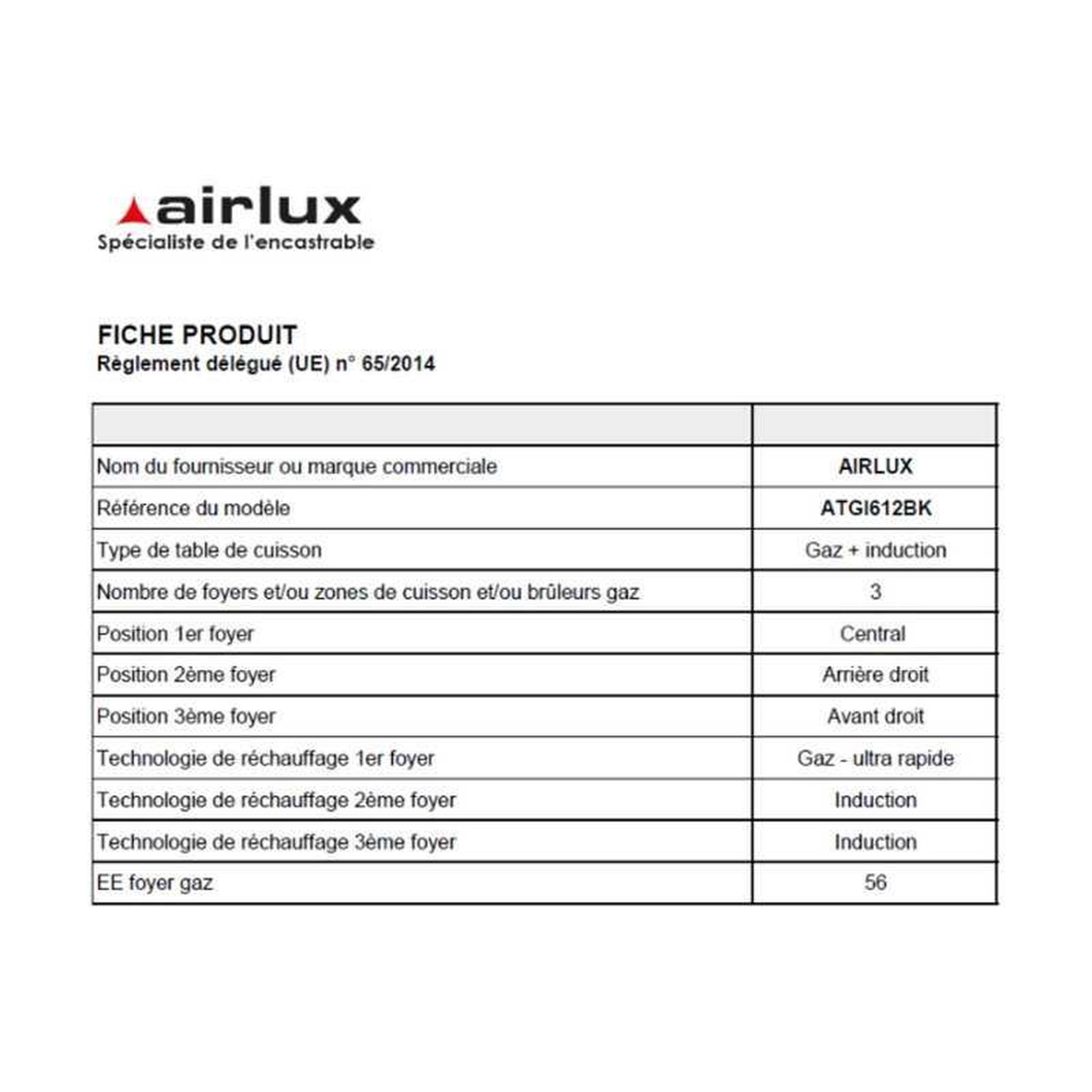 Voir la diapositive 5 : Airlux Plaque mixte Airlux ATGI612BK