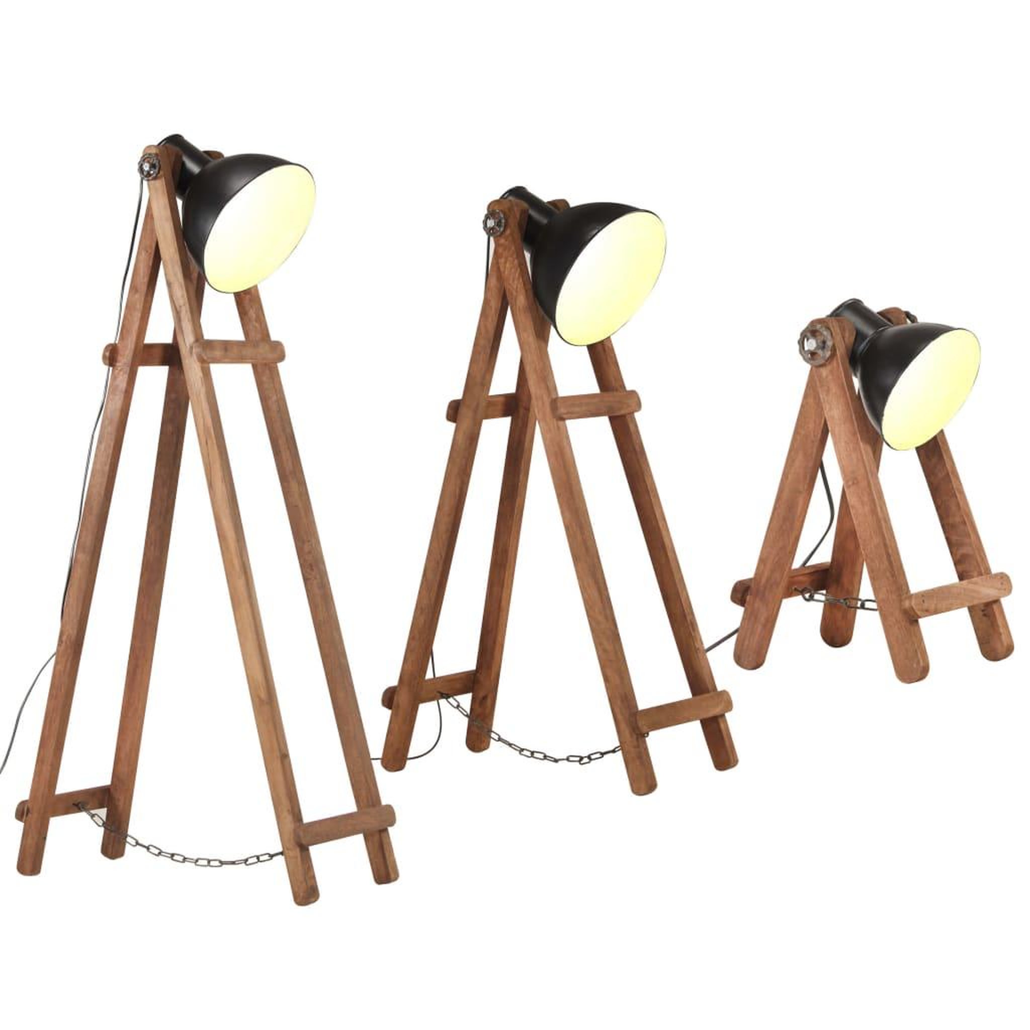 Voir la diapositive 2 : VIDAXL Lampadaires 3 pcs Noir E27 Bois de manguier massif