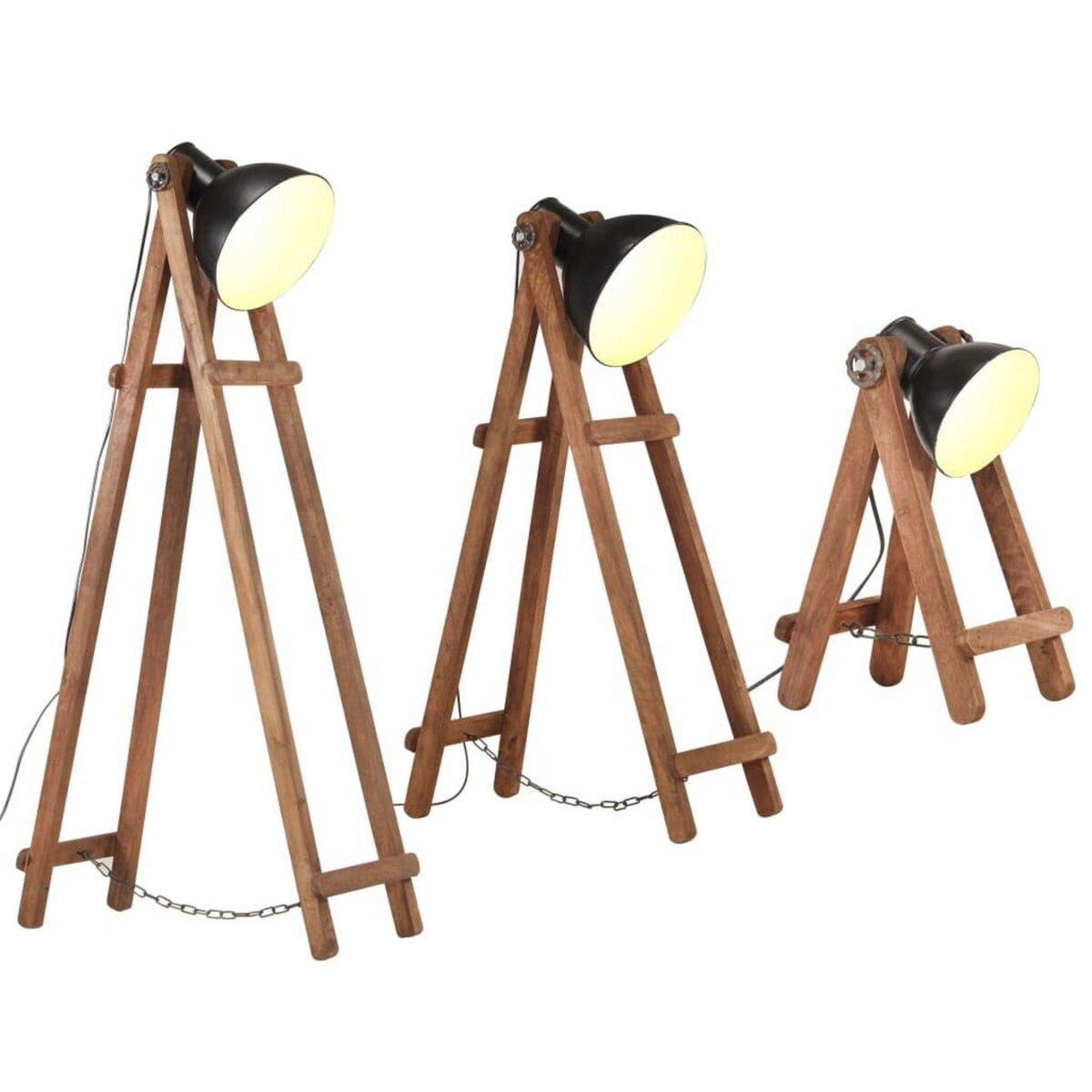VIDAXL Lampadaires 3 pcs Noir E27 Bois de manguier massif