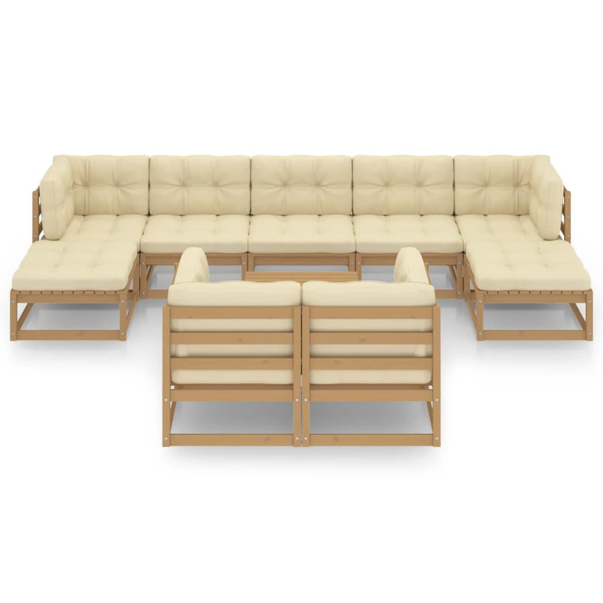 Voir la diapositive 3 : VIDAXL Salon de jardin 10 pcs avec coussins Marron miel Bois de pin