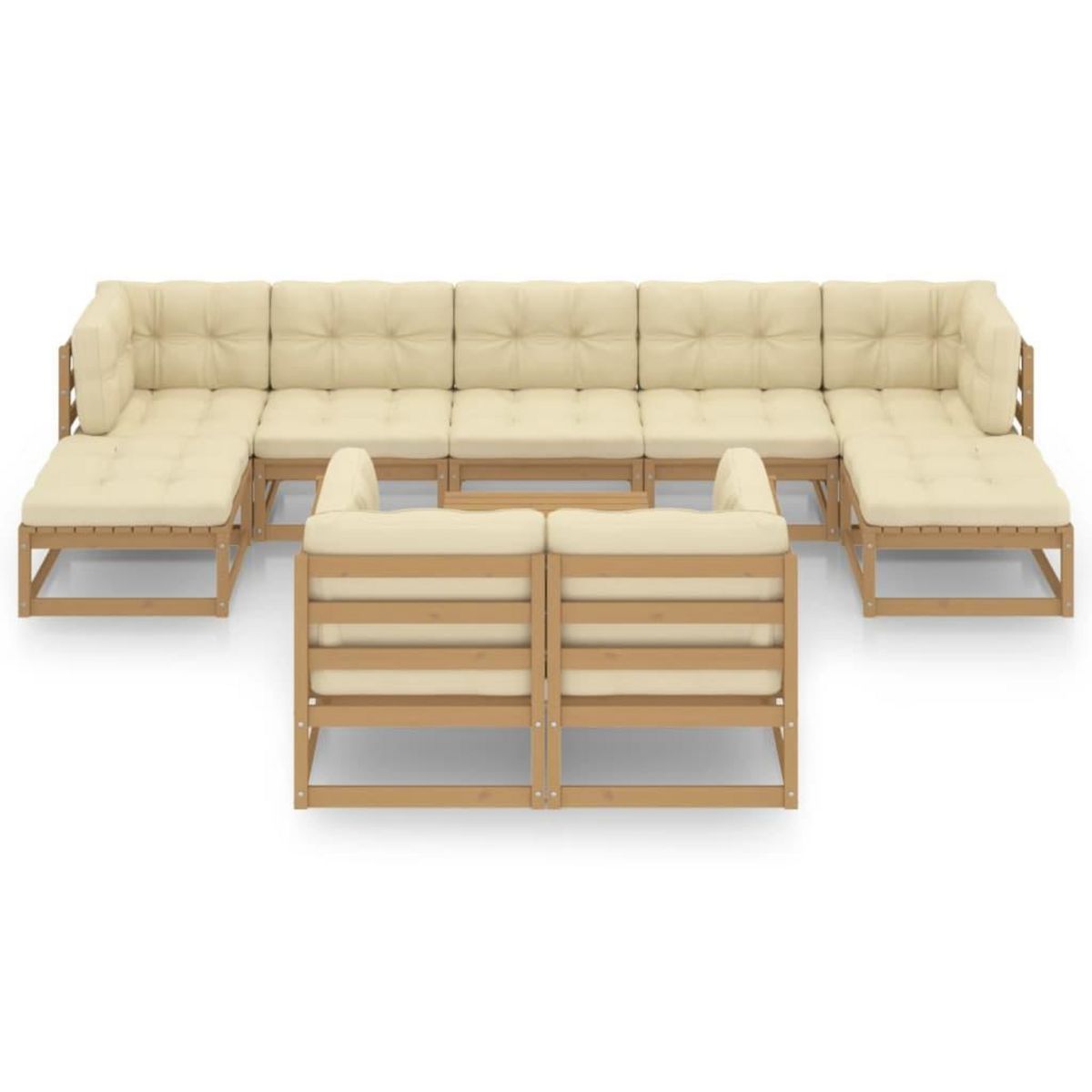 VIDAXL Salon de jardin 10 pcs avec coussins Marron miel Bois de pin