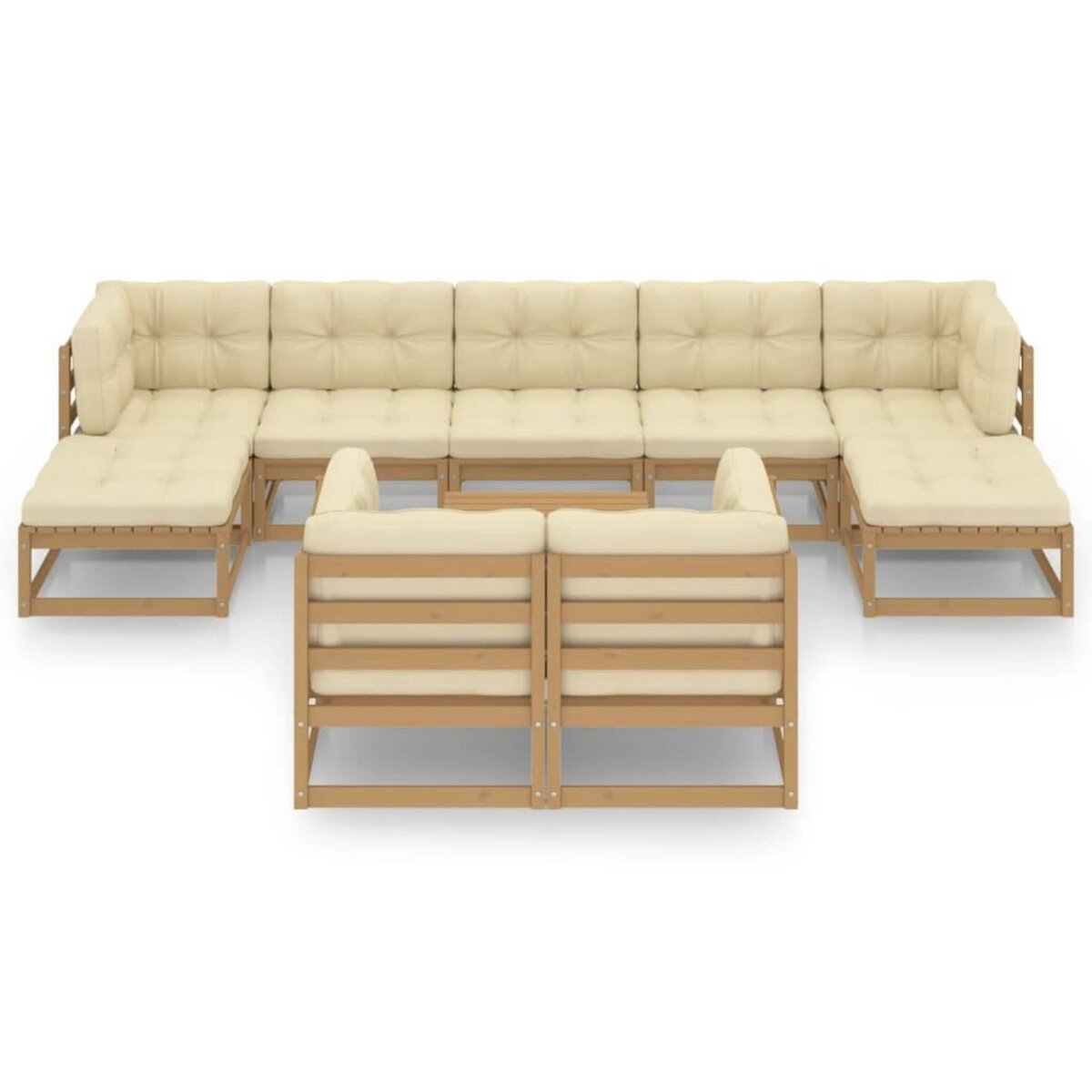 VIDAXL Salon de jardin 10 pcs avec coussins Marron miel Bois de pin