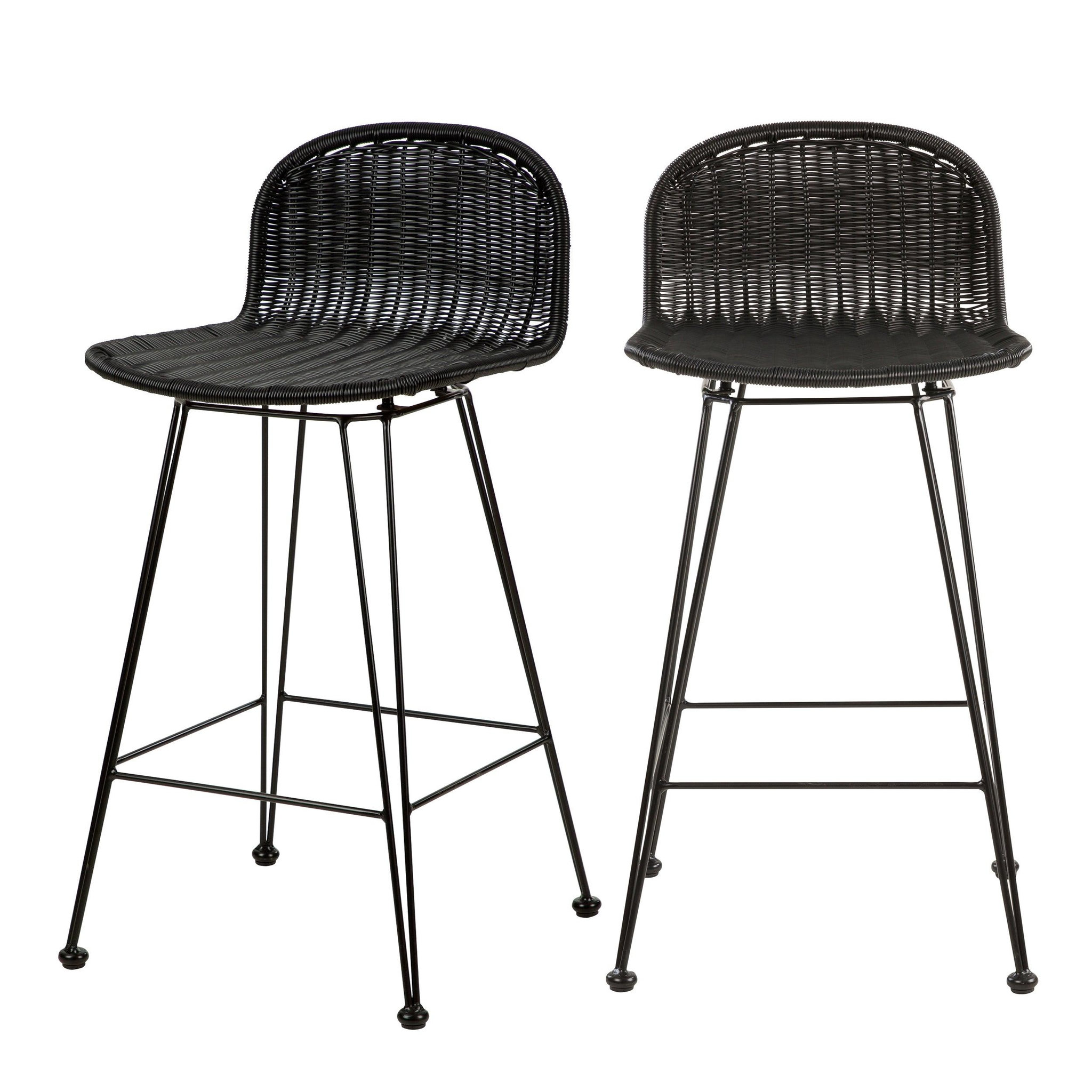 MAISON PAVANE Lot de 2 chaises de bar mi-hauteur 63 cm en résine tressée noire-Jigani