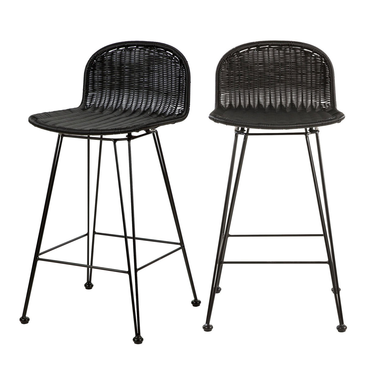 Rendez vous déco Lot de 2 chaises de bar mi-hauteur 63 cm en résine tressée noire-Jigani