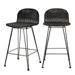 Rendez vous déco Lot de 2 chaises de bar mi-hauteur 63 cm en résine tressée noire-Jigani