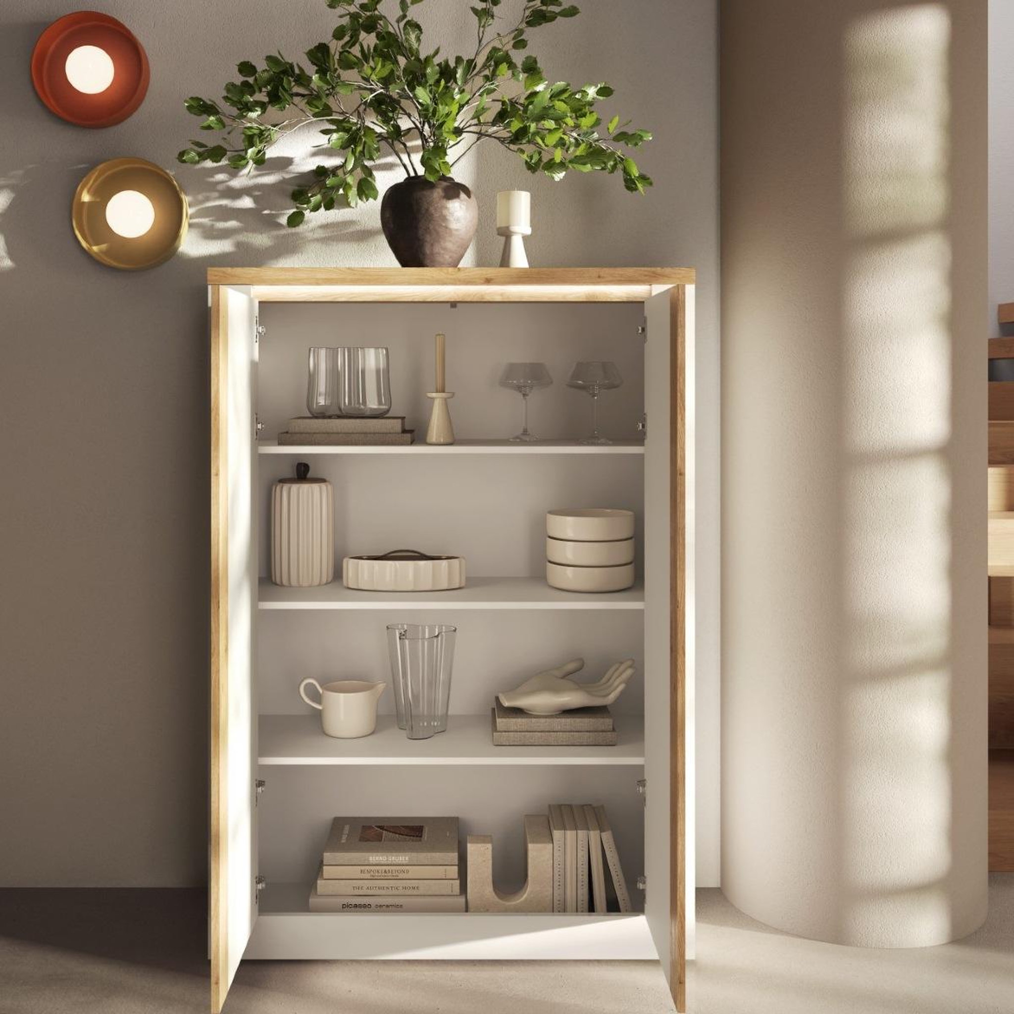 Voir la diapositive 3 : JLC KREATION Argentier-bar moderne laqué blanc et bois + led ARIA