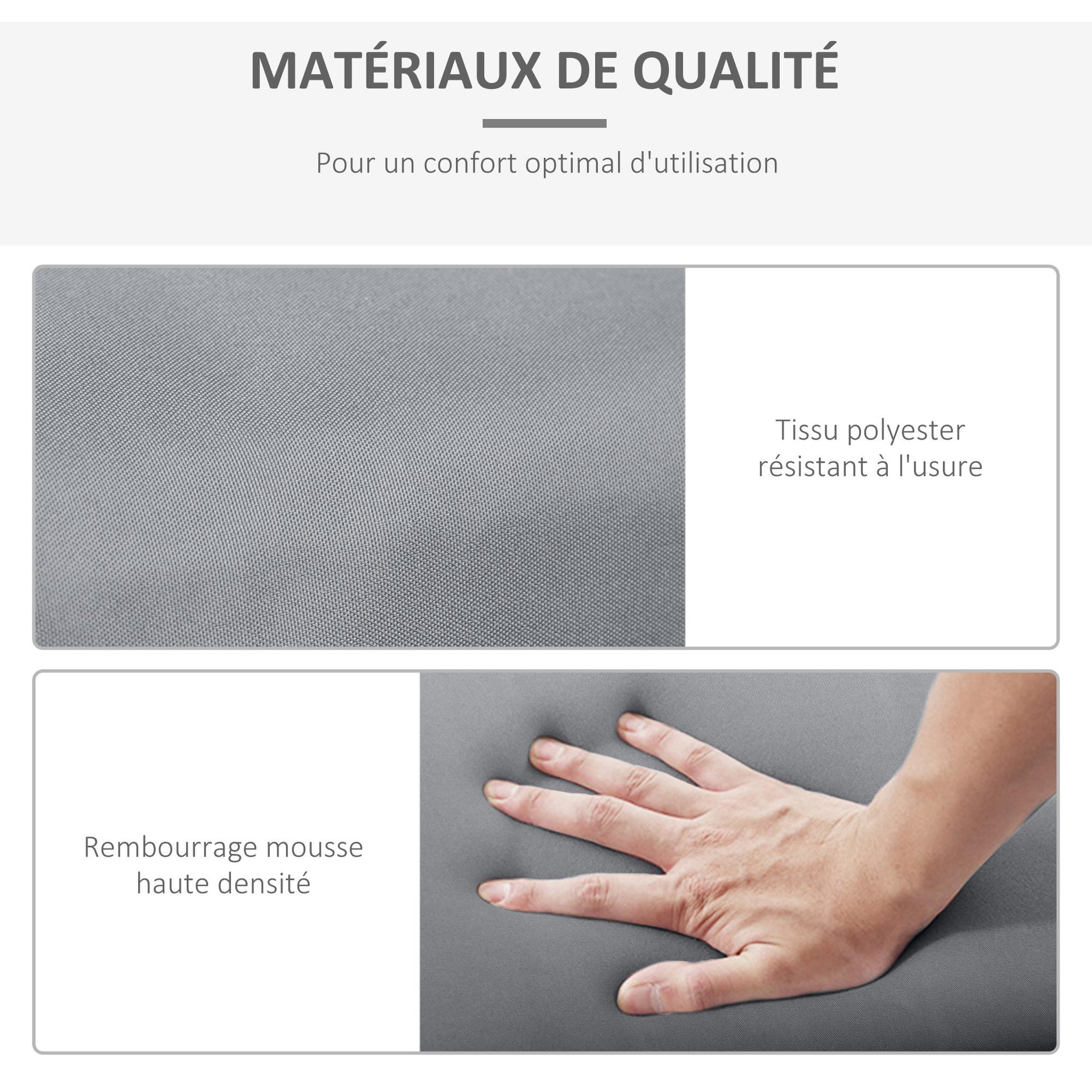 Voir la diapositive 5 : OUTSUNNY Lot de 2 matelas pour bain de soleil transat - cordons et velcros d'attache - dim. 196L x 55l cm ép. 8 cm - polyester déperlant gris