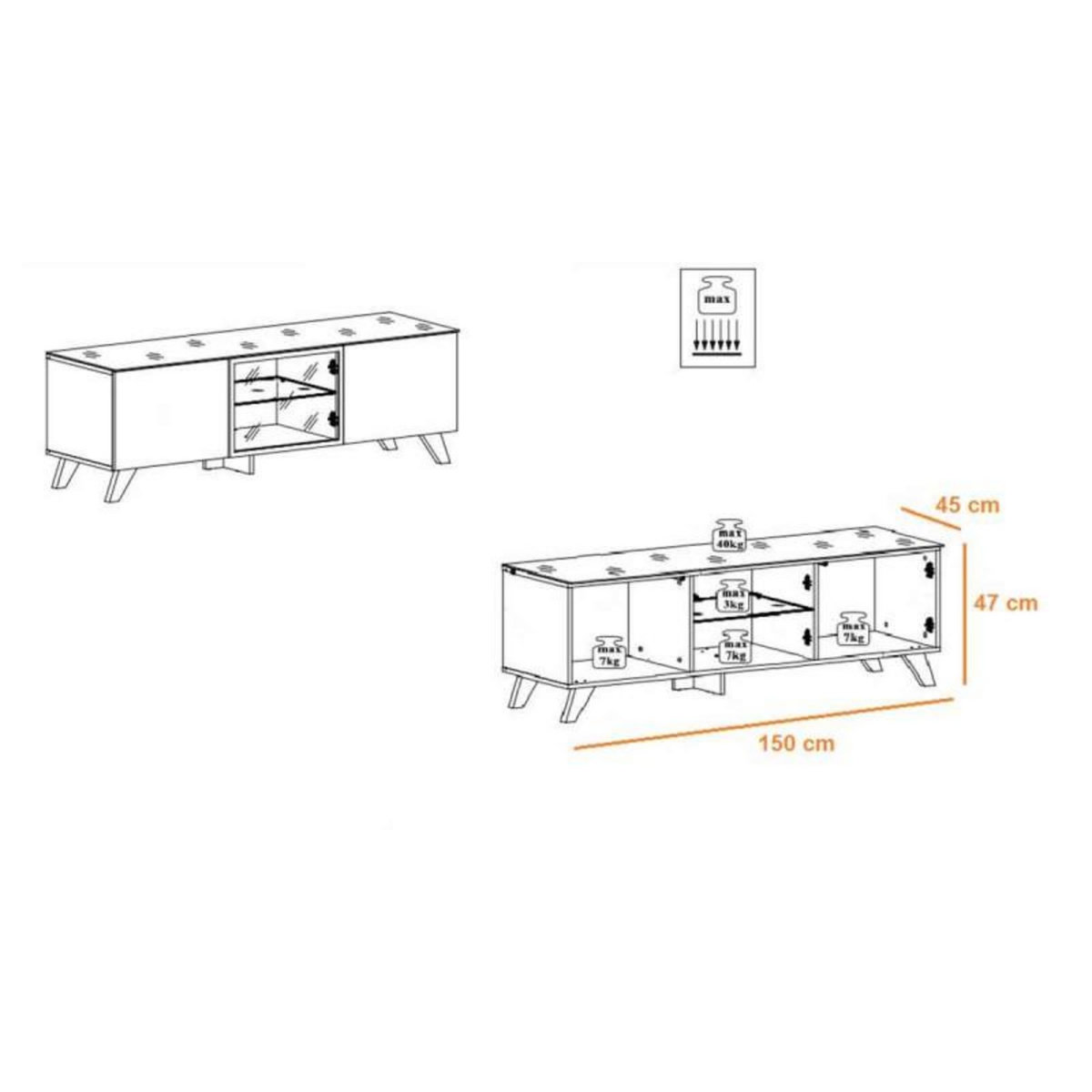 Paris Prix Meuble TV Design LED  Thin  150cm Noir & Naturel