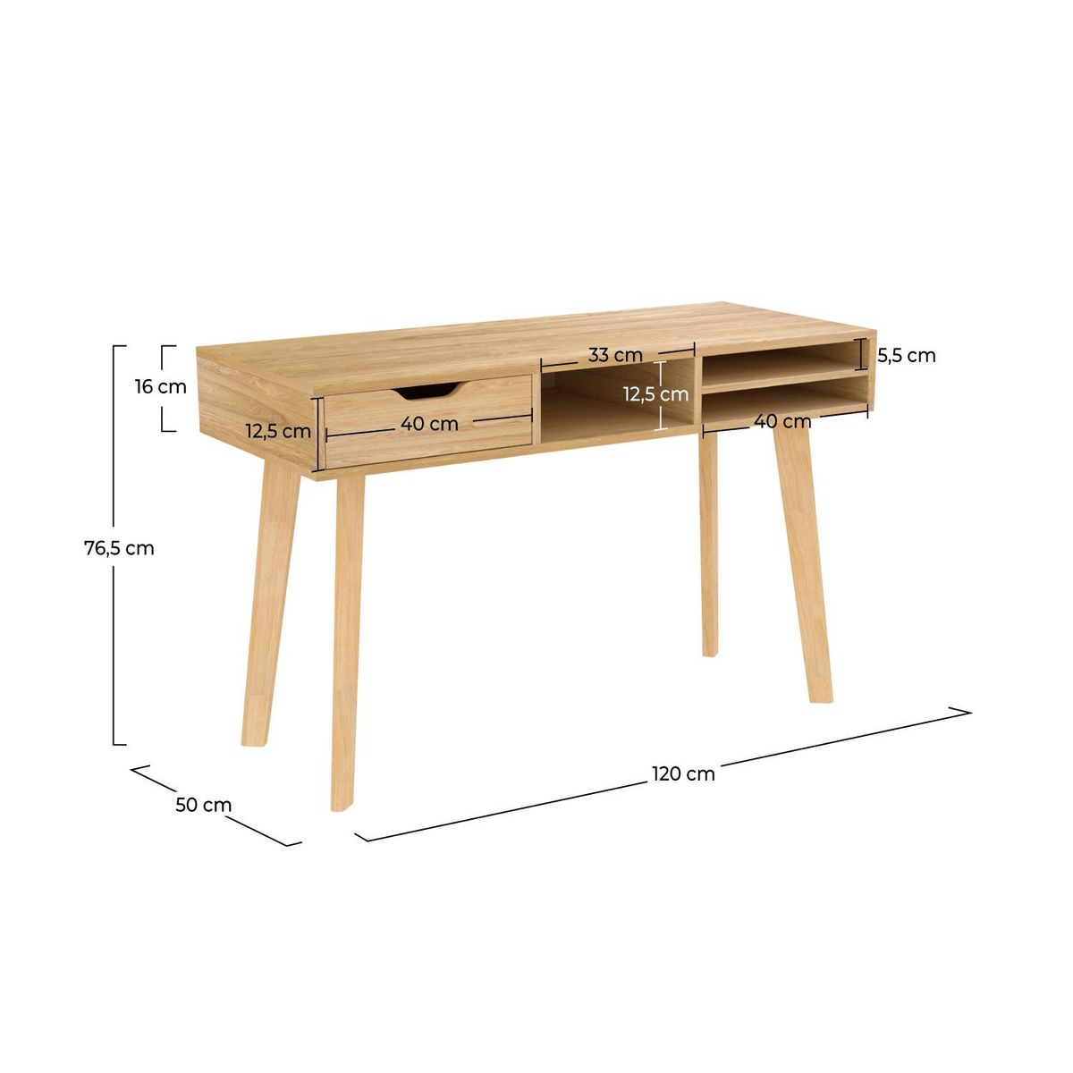 Rendez vous déco Bureau 1 tiroir et 3 niches en bois clair - Moka