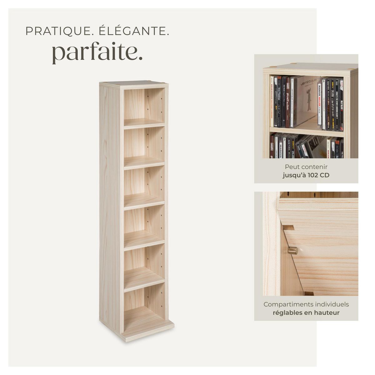 tectake Étagère DVD CD aspect bois marron hêtre