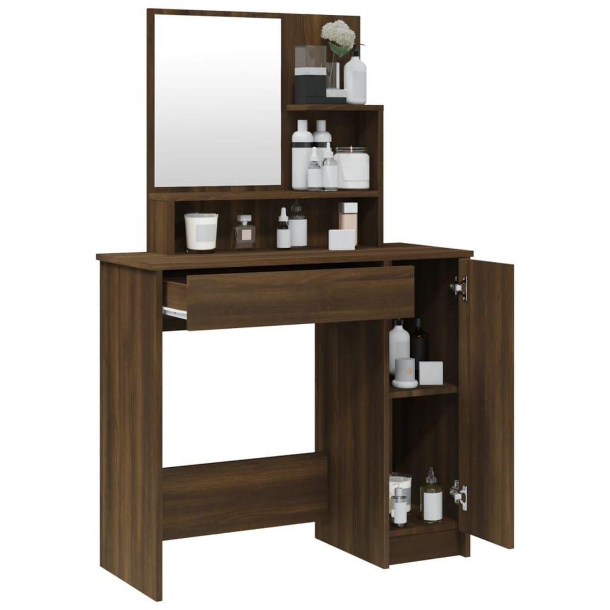 VIDAXL Coiffeuse avec miroir Chene marron 86,5x35x136 cm