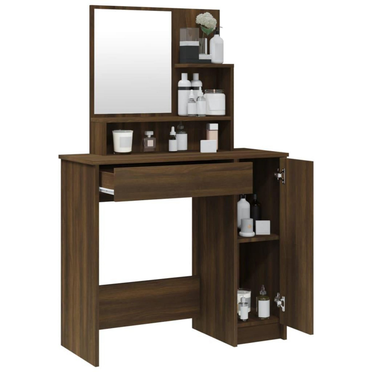 VIDAXL Coiffeuse avec miroir Chene marron 86,5x35x136 cm