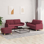 VIDAXL Ensemble de canapes 3 pcs avec coussins Rouge bordeaux Tissu