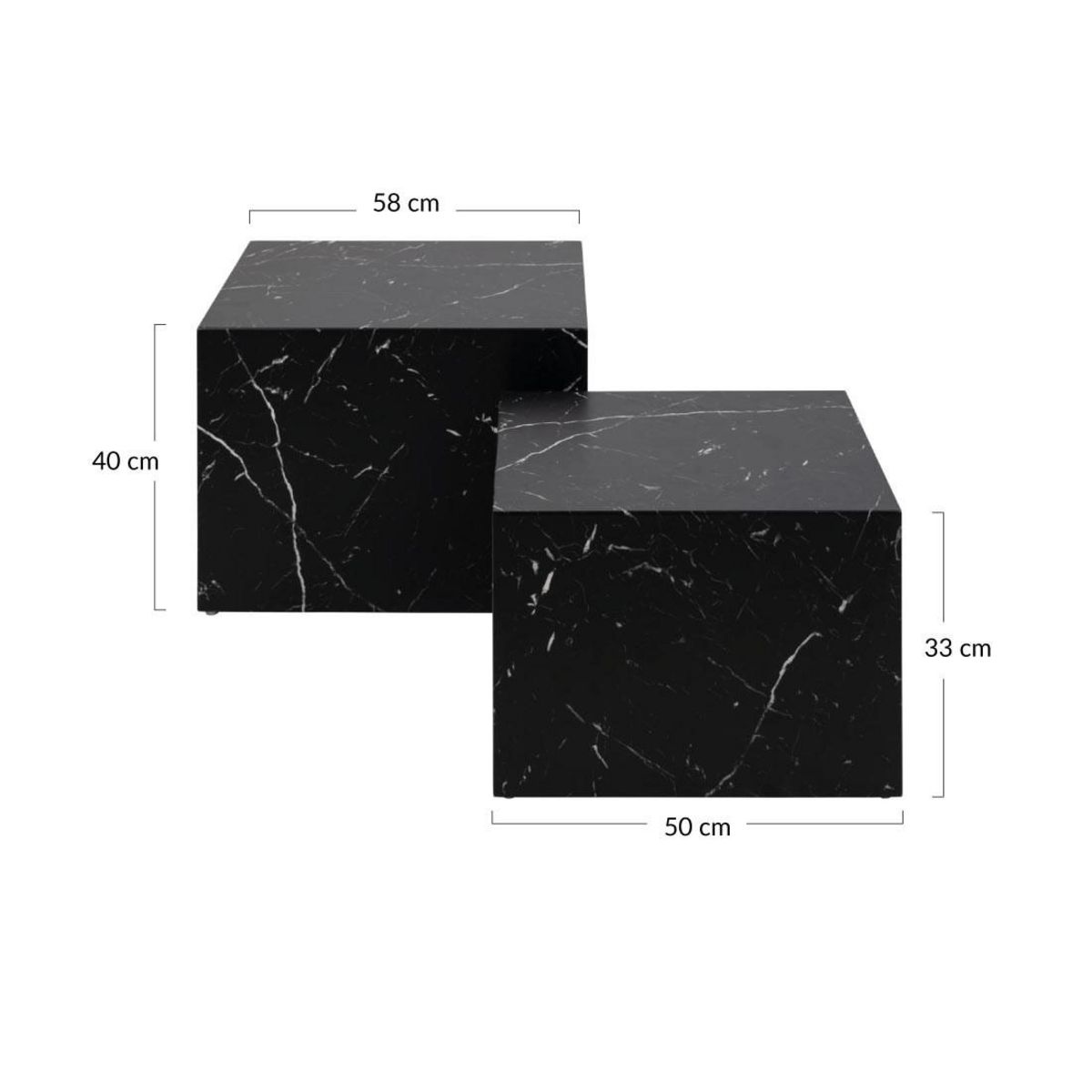 LISA DESIGN Pueblo - lot de 2 tables basses - effet marbre noir - 58 et 50 cm