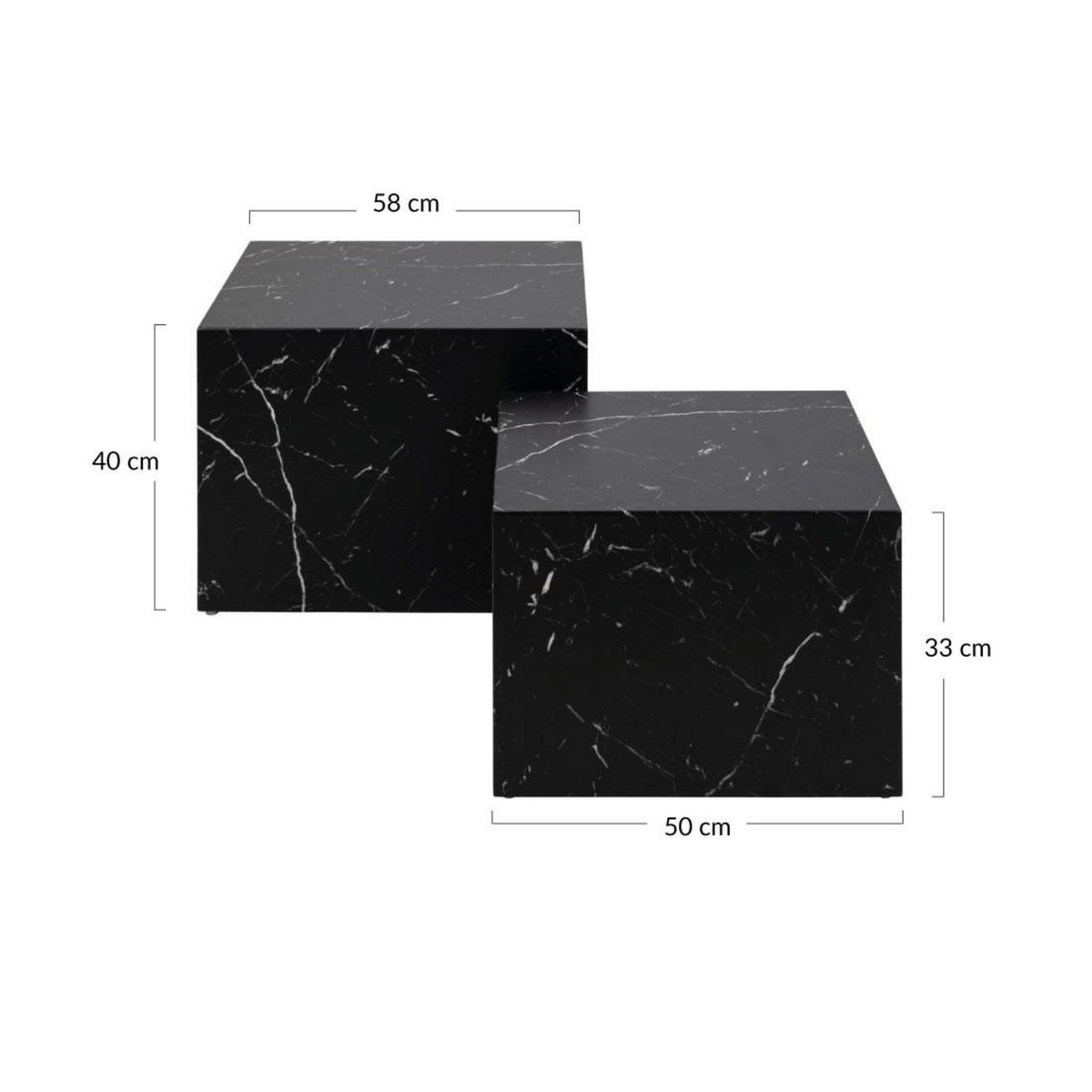 LISA DESIGN Pueblo - lot de 2 tables basses - effet marbre noir - 58 et 50 cm