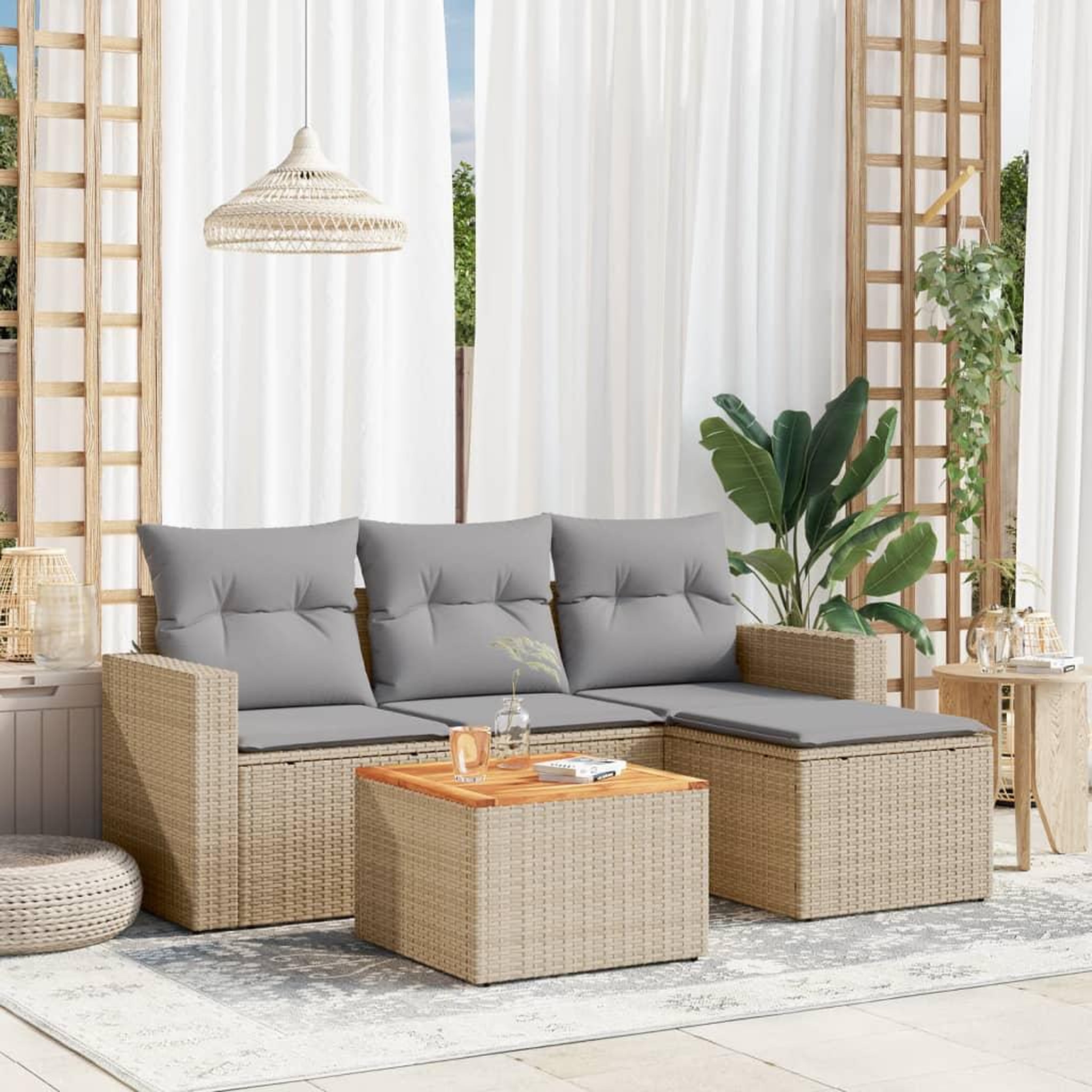 VIDAXL Salon de jardin avec coussins 5pcs melange beige resine tressee