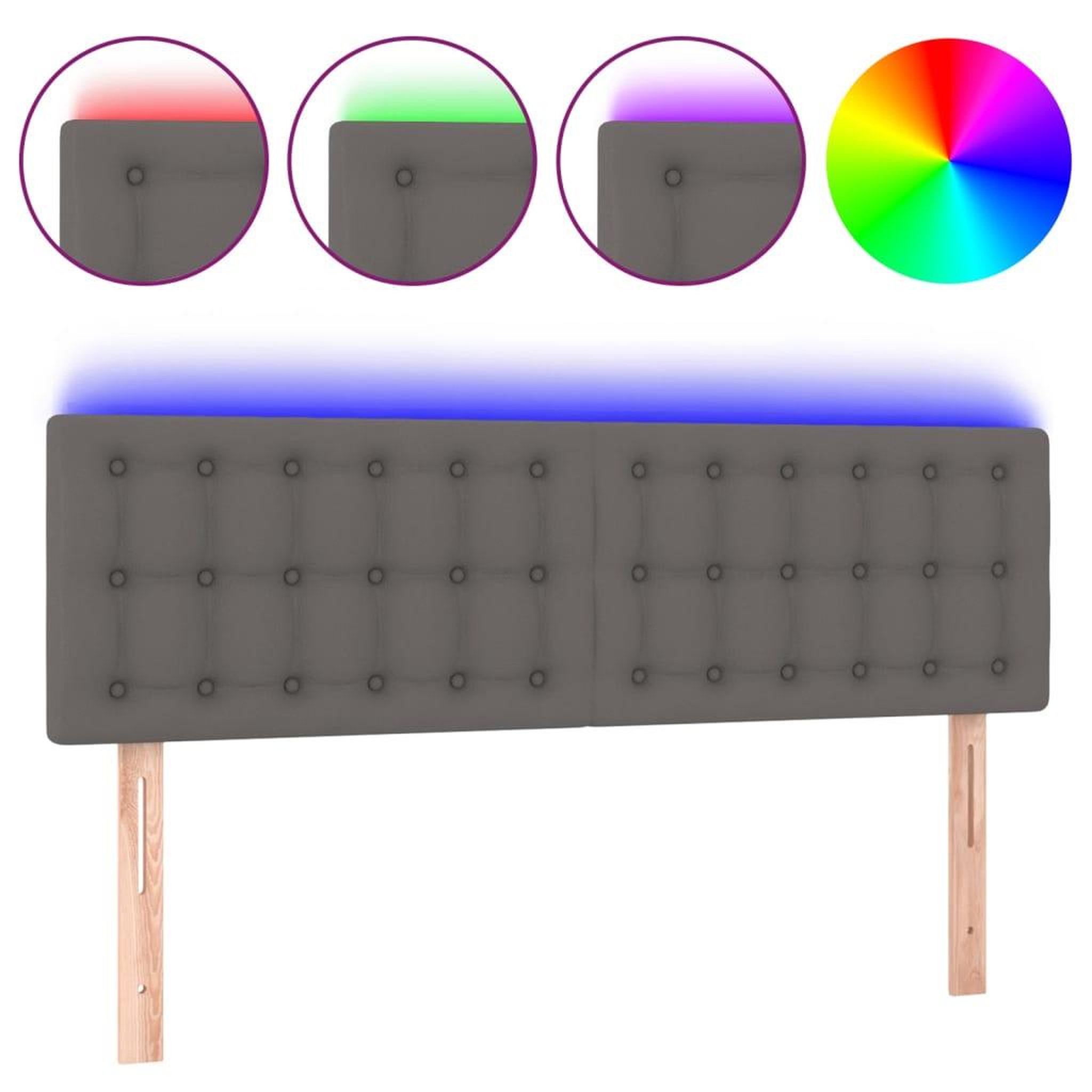 Voir la diapositive 2 : VIDAXL Tete de lit a LED Gris 144x5x78/88 cm Similicuir