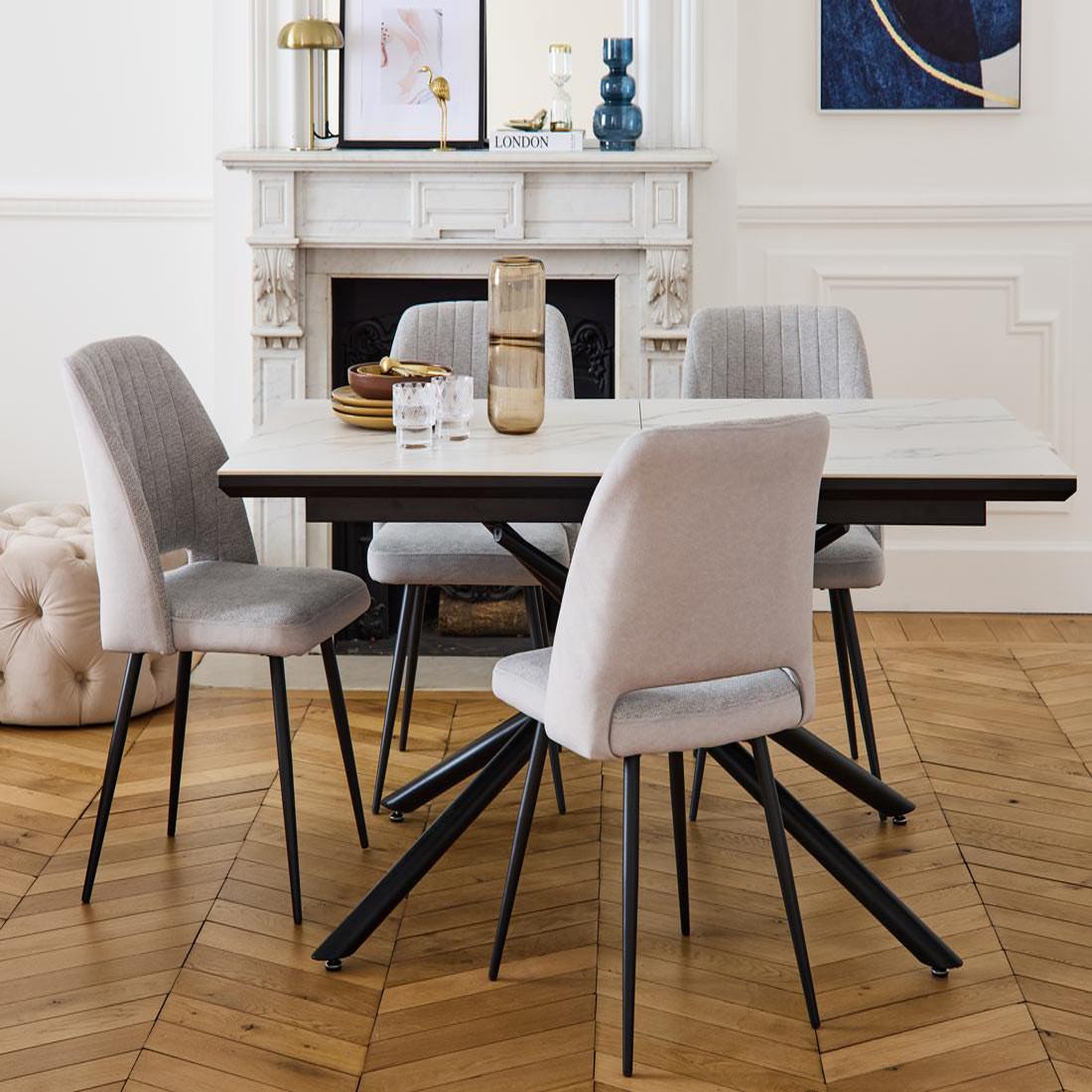 Voir la diapositive 1 : BEST MOBILIER Sullana - table à manger extensible - effet marbre - 4 à 6 personnes
