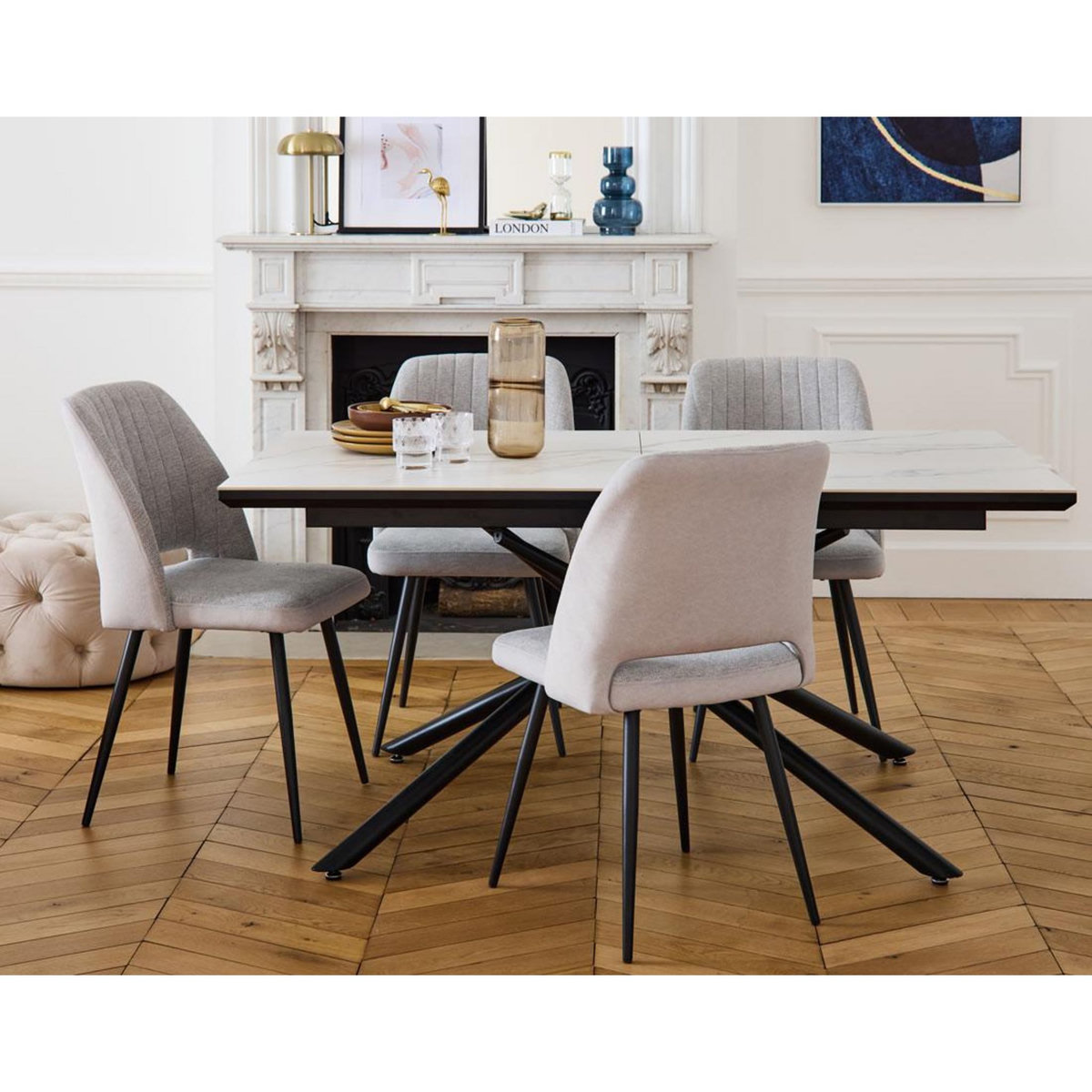 BEST MOBILIER Sullana - table à manger extensible - effet marbre - 4 à 6 personnes