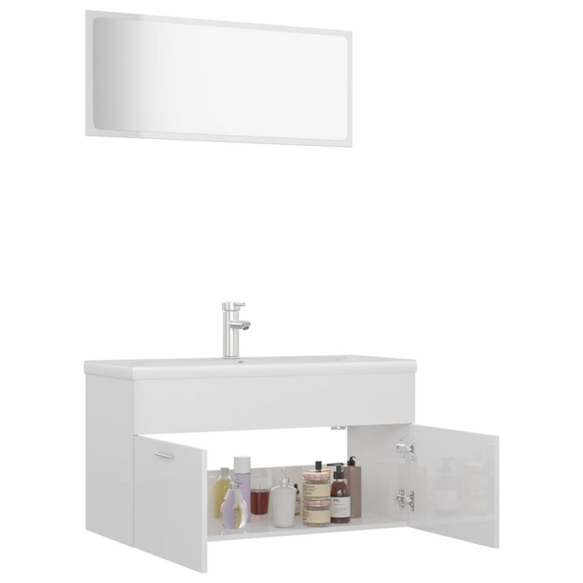 VIDAXL Ensemble de meubles de bain Blanc brillant Bois d'ingenierie