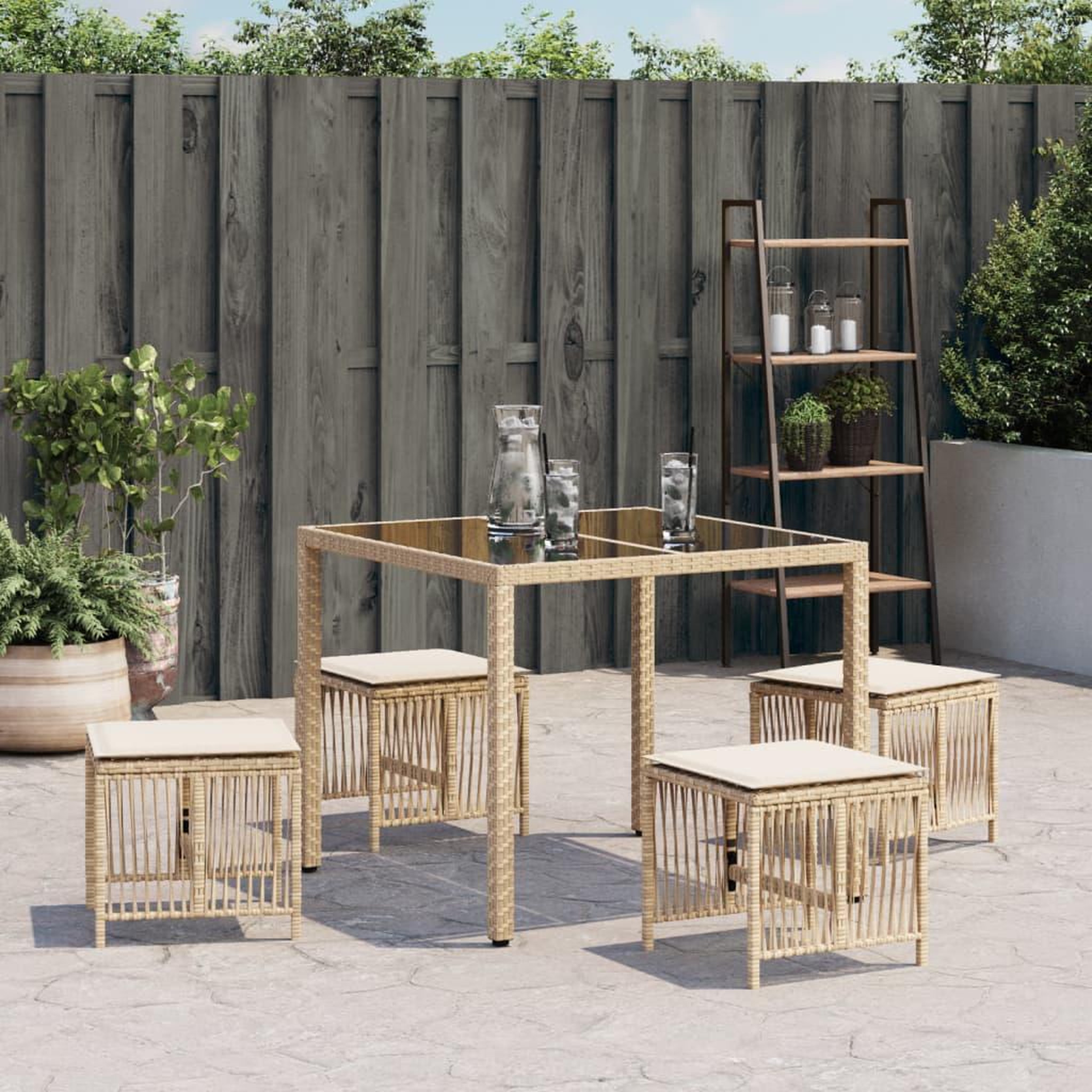 Voir la diapositive 3 : VIDAXL Tabourets de jardin et coussins lot de 4 beige 41x41x36cm rotin