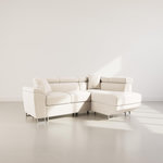 BEST MOBILIER Baoji - canapé d'angle droit 5 places convertible avec têtières et coffre en velours côtelé. Coloris disponibles : Bleu, Marron, Gris, Vert