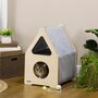 Voir la diapositive 2 : PAWHUT Maison pour chat design maisonnette - niche chat panier chat - 2 coussins amovibles, 2 niv. - panneaux aspect bois clair polyester gris