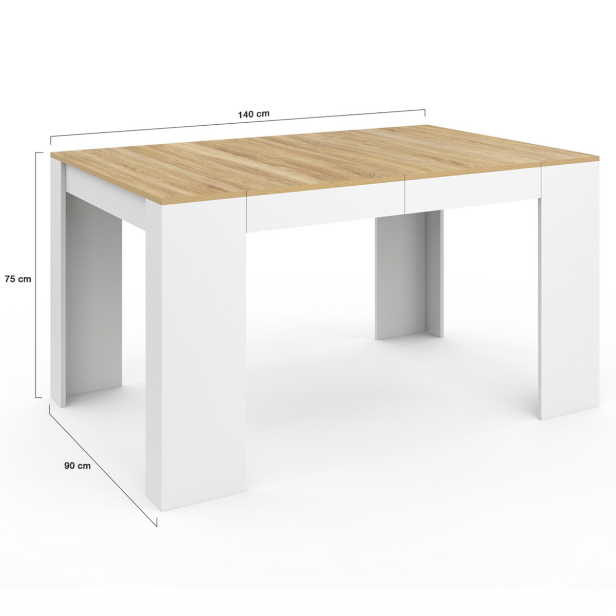 ID MARKET Table console extensible ORLANDO 6 personnes 140 cm bois blanc et façon hêtre