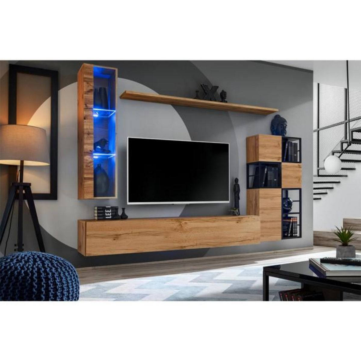 Paris Prix Ensemble Meuble TV Design  Switch II  250cm Naturel & Noir
