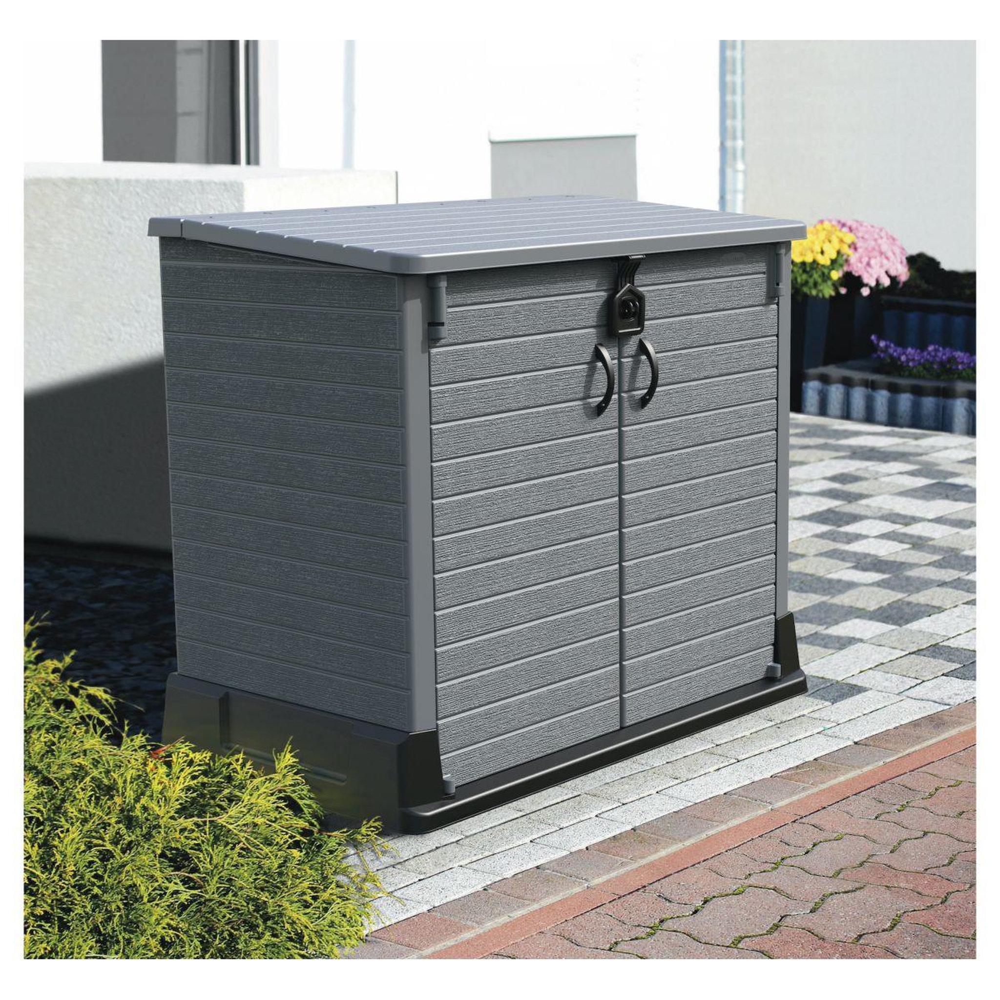 Voir la diapositive 1 : DURAMAX Armoire de rangement jardin Résine - Gris - 850L - STOREAWAY
