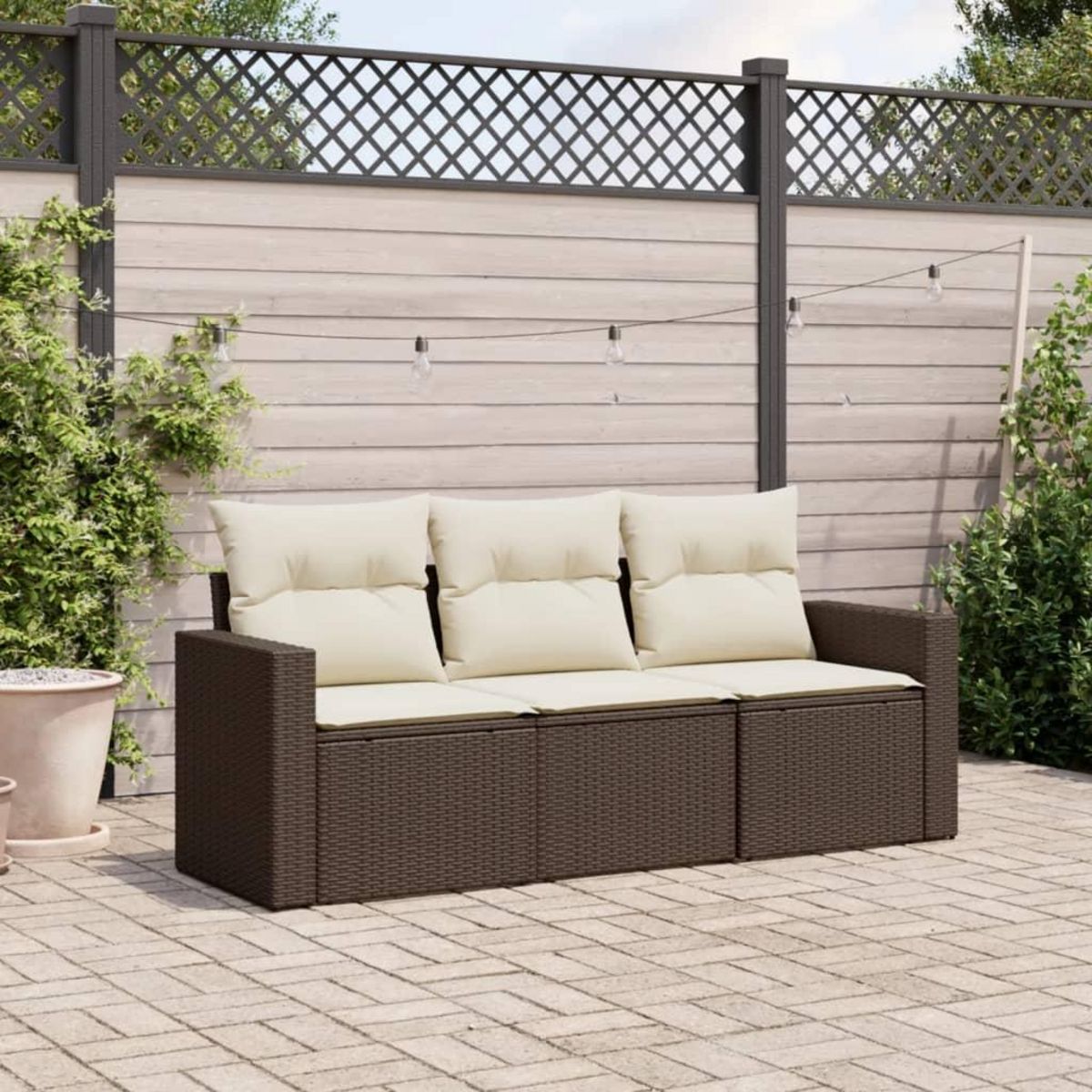 VIDAXL Salon de jardin avec coussins 3 pcs marron resine tressee