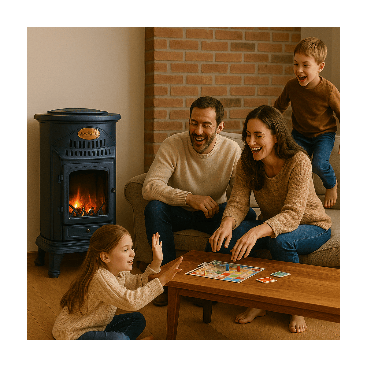 SAHARA Poele à gaz 3400W Bleu Nuit Effet poêle à bois Fonte véritable + Tuyau gaz + détendeur butane Provence Sahara