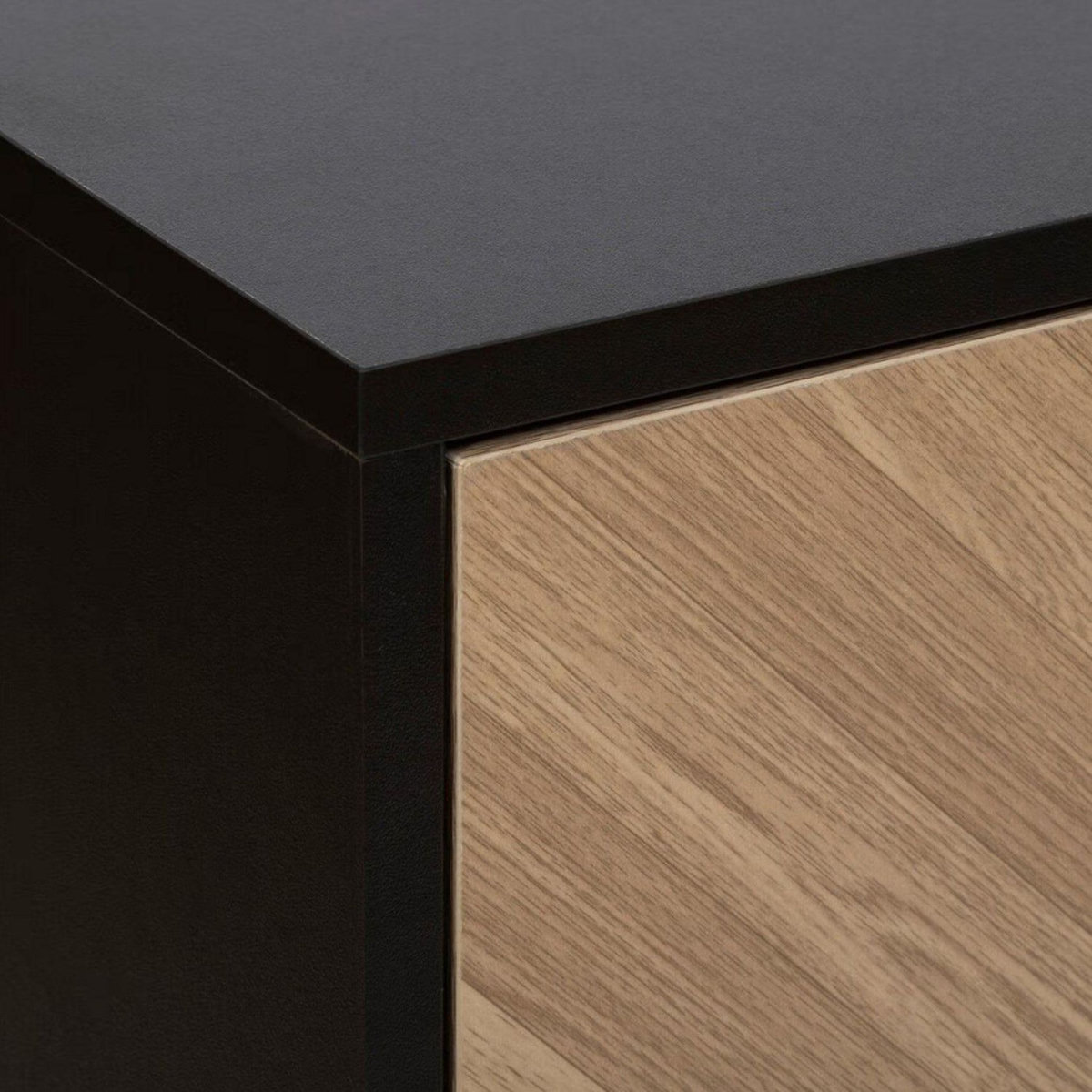 FIVE Commode 4 tiroirs en bois et métal CHEVRONS - Beige et noir