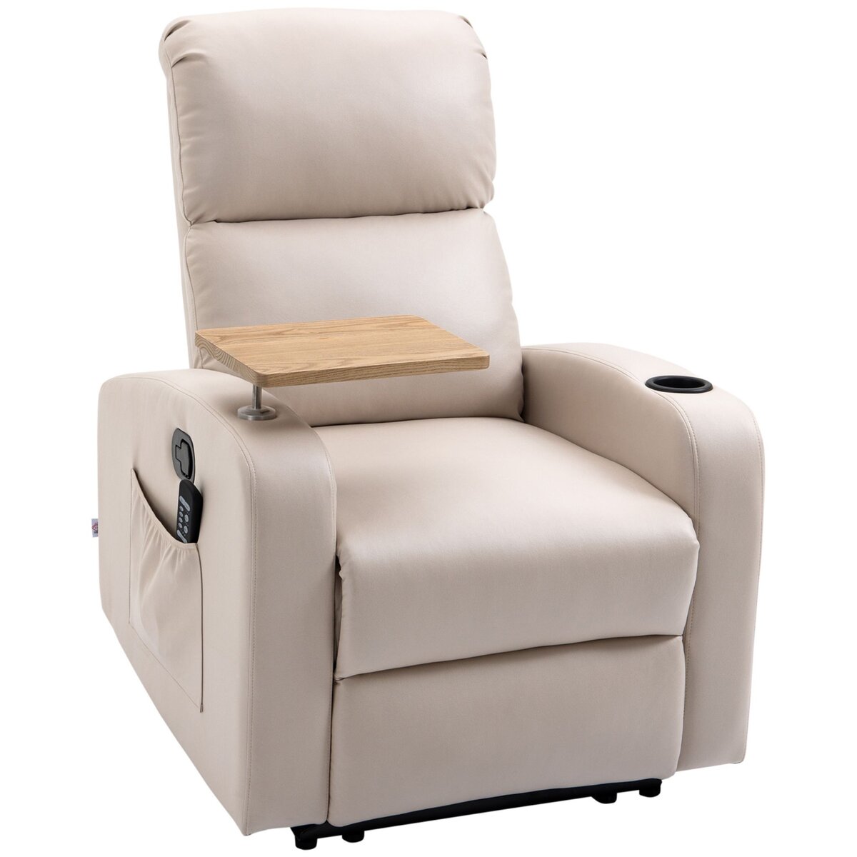 HOMCOM Fauteuil de massage électrique inclinable avec repose-pied télécommande revêtement synthétique tissu 77I x 93P x 105H cm beige