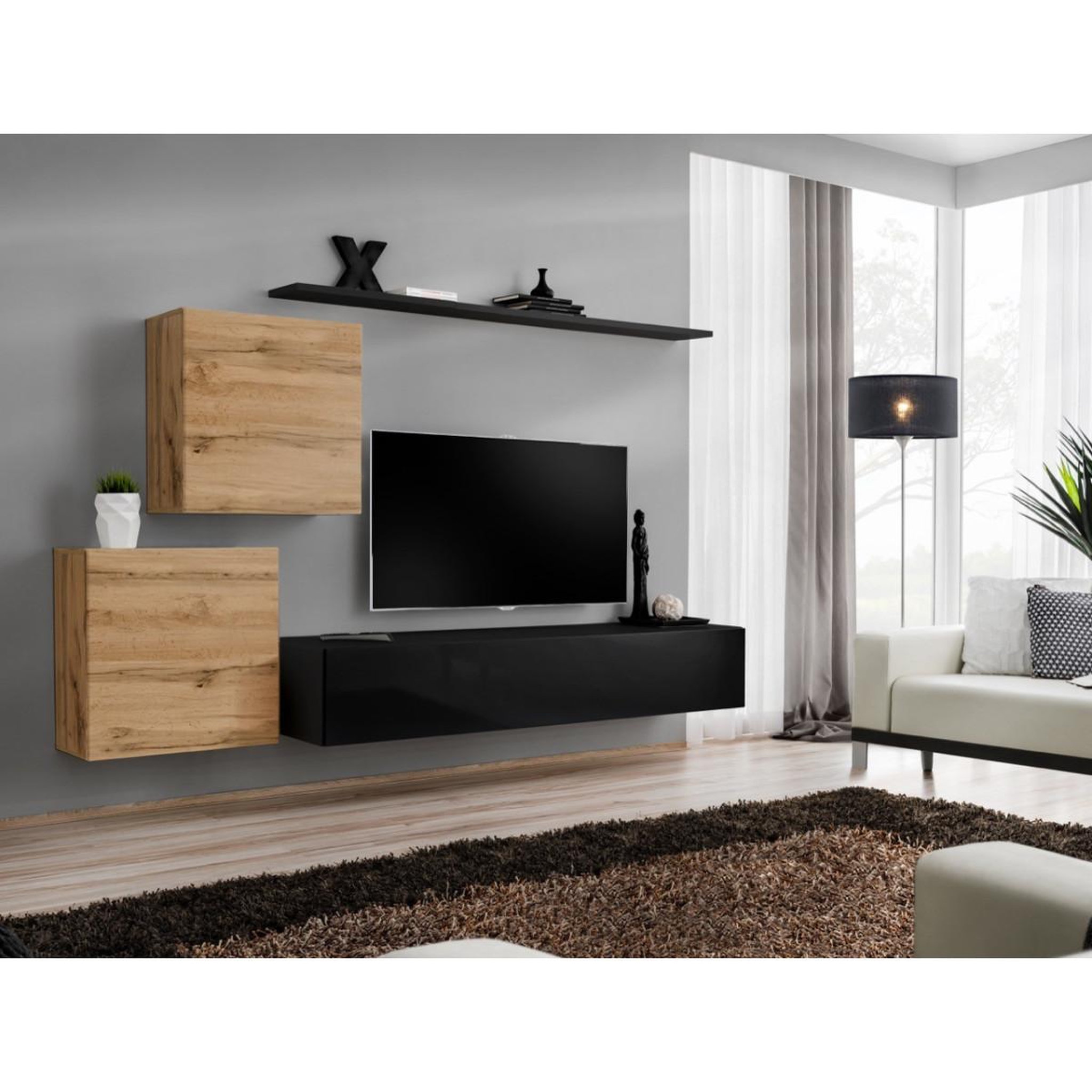 Voir la diapositive 2 : Paris Prix Meuble tv mural design  switch v  250cm naturel & noir