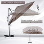 Voir la diapositive 4 : OUTSUNNY Parasol déporté grande taille XXL inclinable dim. 4,4L x 2,7l x 2,5H m piètement en acier inclus polyester marron