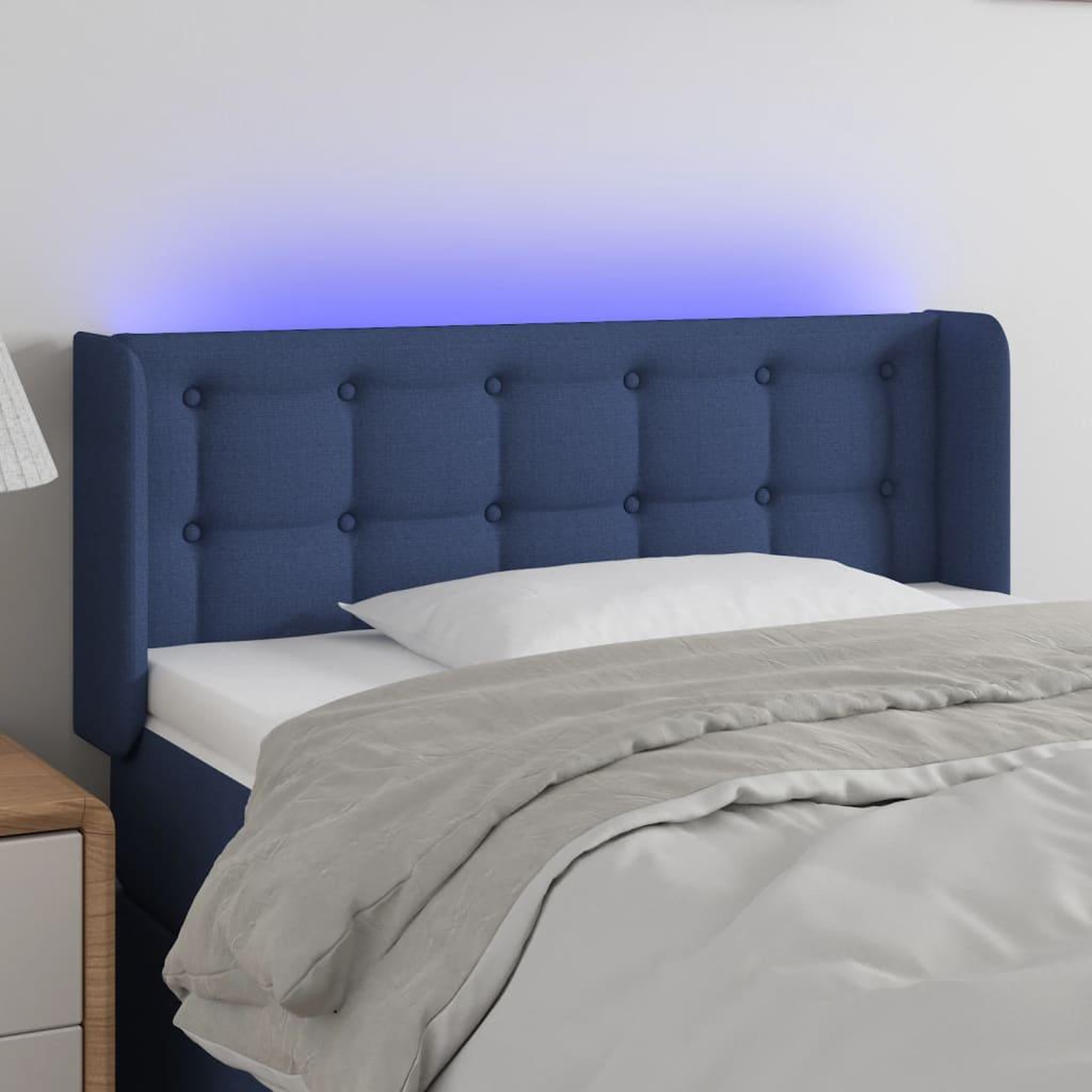 Voir la diapositive 1 : VIDAXL Tete de lit a LED Bleu 83x16x78/88 cm Tissu