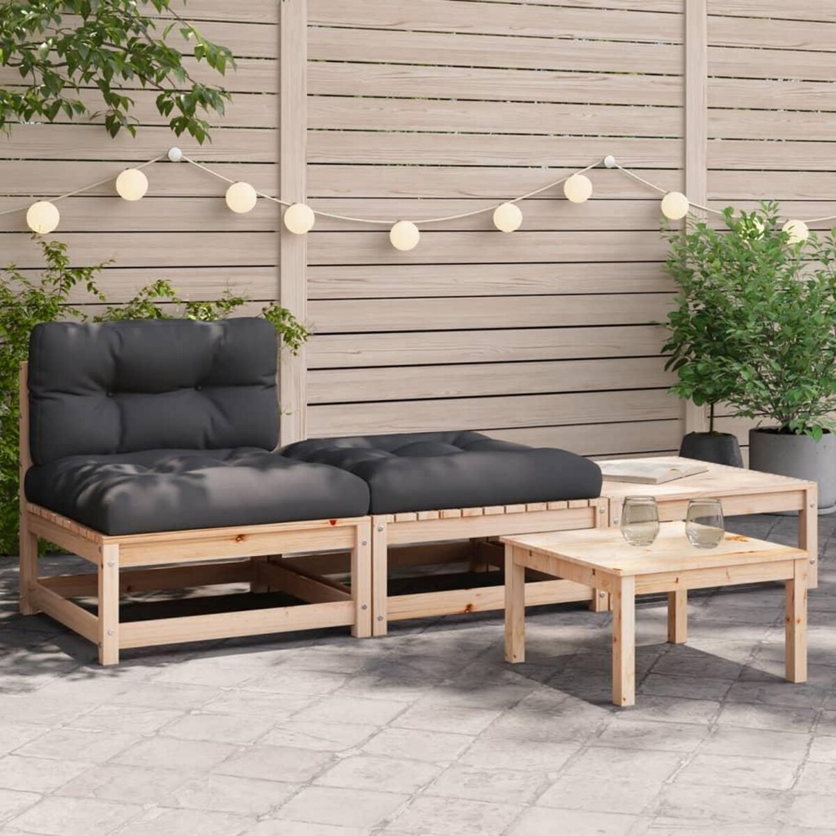 VIDAXL Canape de jardin sans accoudoirs avec coussins et repose-pieds