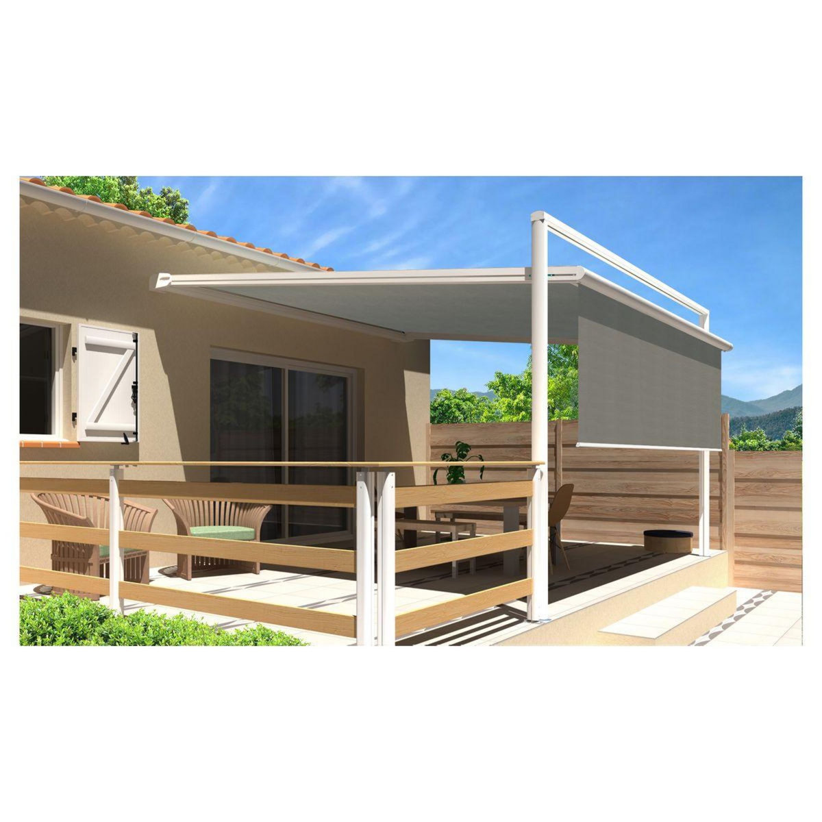 SUNSTYL Pergola blanche motorisée 4x4x1,50m avec lambrequins MELODIE