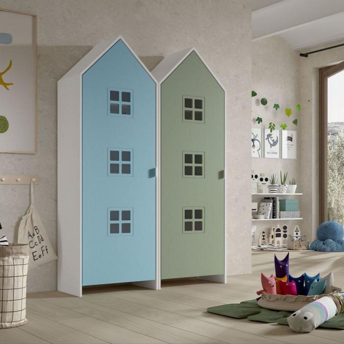 Paris Prix Pack - 2 Armoires Enfant  Casami Bruges  171cm Bleu & Vert