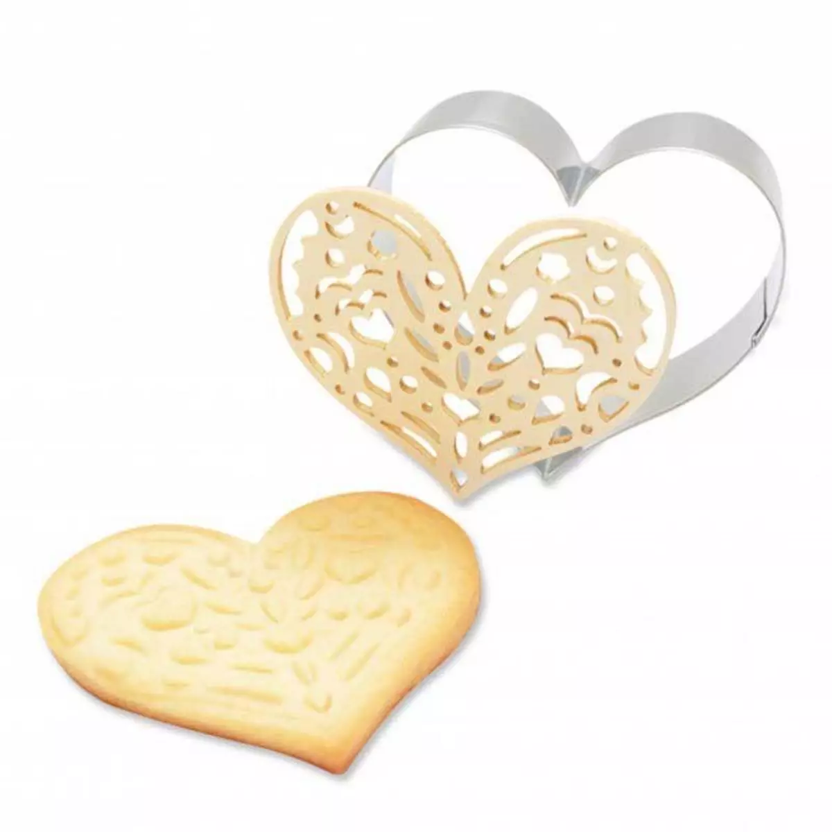 SCRAPCOOKING Kit pour biscuit en relief Coeur + 2 Stylos au chocolat marron et bleu nuit