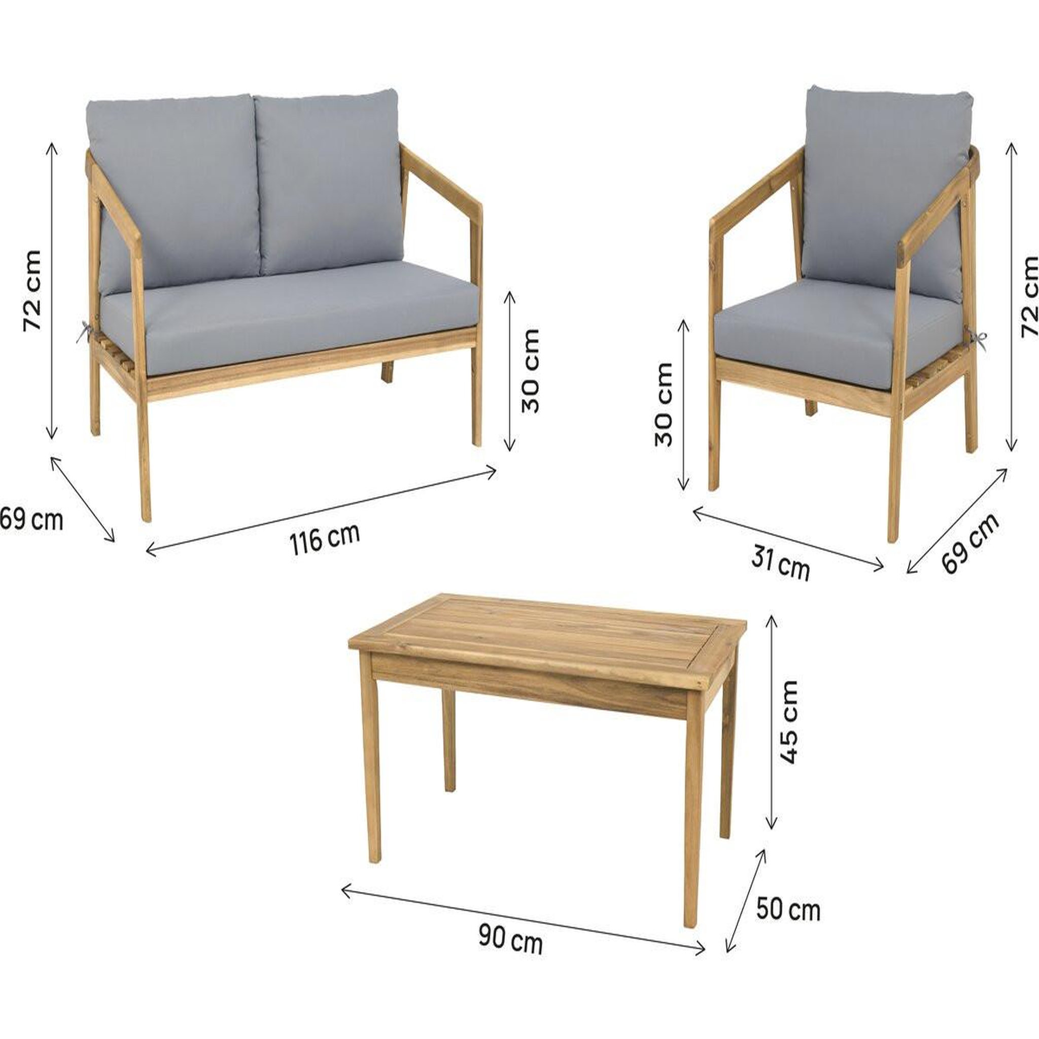 Voir la diapositive 3 : Habitat et Jardin Salon de jardin en bois avec coussins  presley  - 4 places - gris