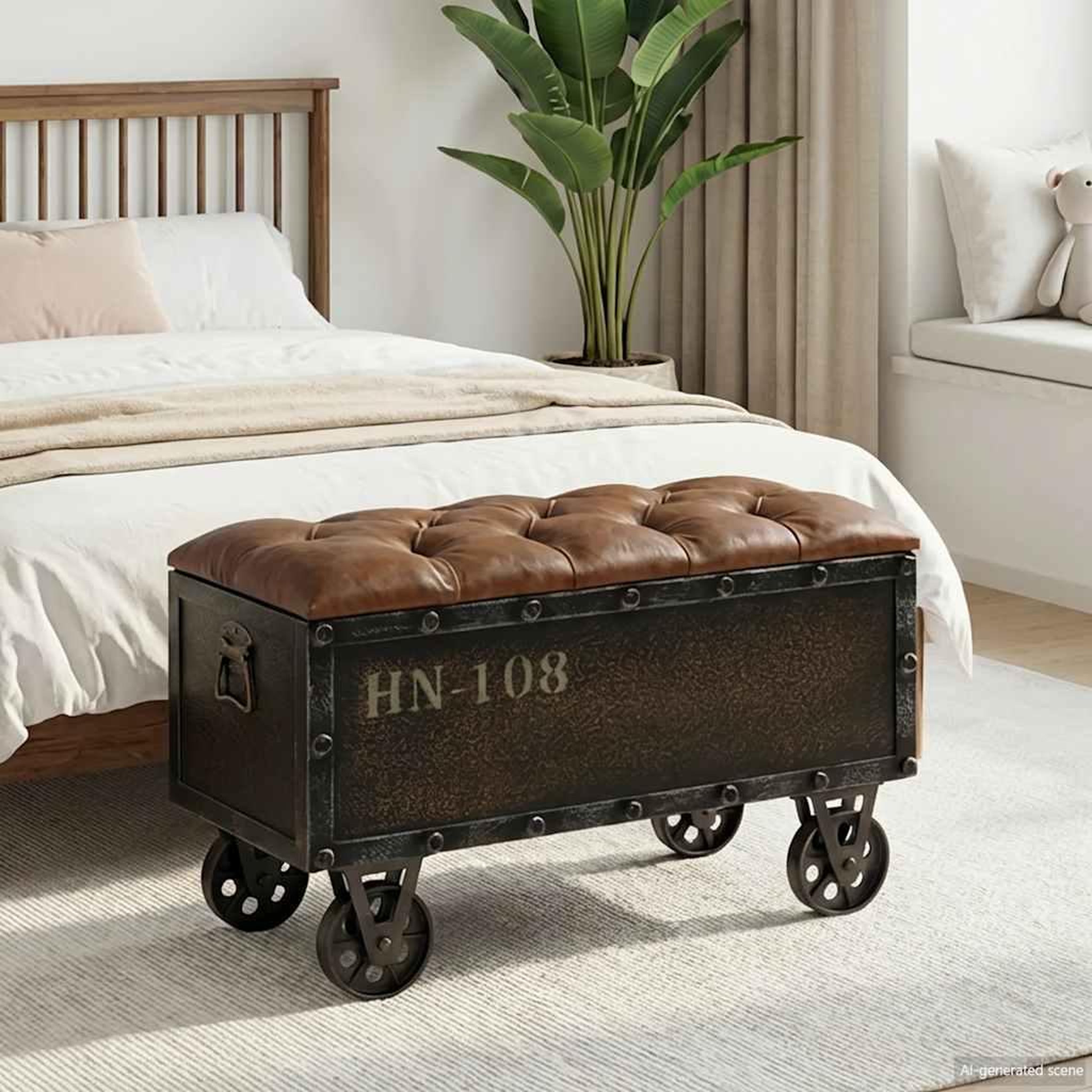 Voir la diapositive 3 : VIDAXL Banc de rangement bois massif et similicuir 80,5x41x50 cm