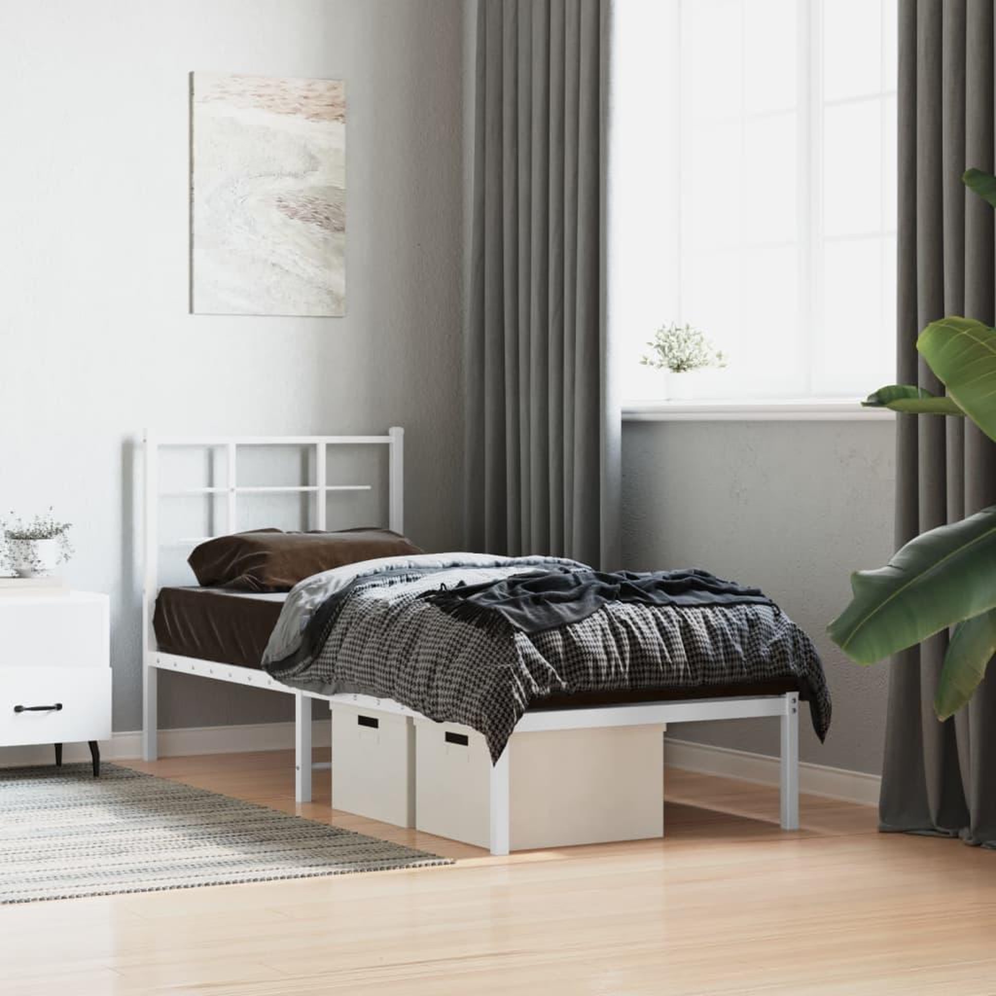 VIDAXL Cadre de lit metal sans matelas avec tete de lit blanc 80x200cm