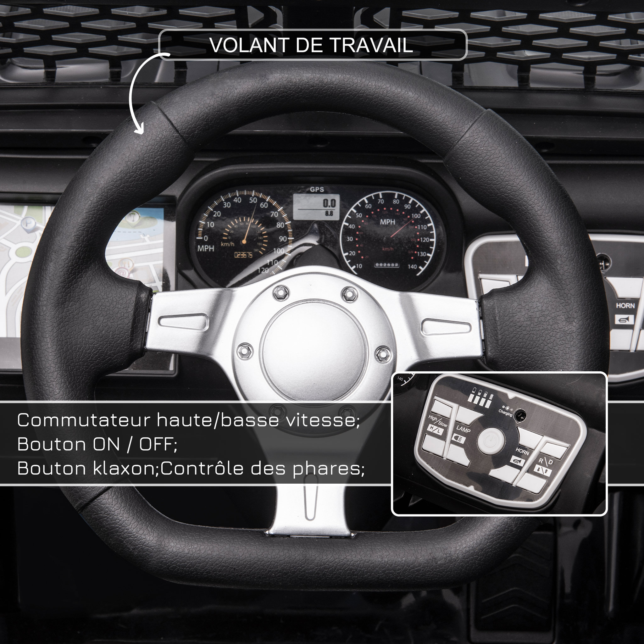 Voir la diapositive 6 : HOMCOM Voiture 4x4 électrique enfant 2 moteurs 35 W 5 Km/h max. télécommande incluse effets lumineux sonores noir