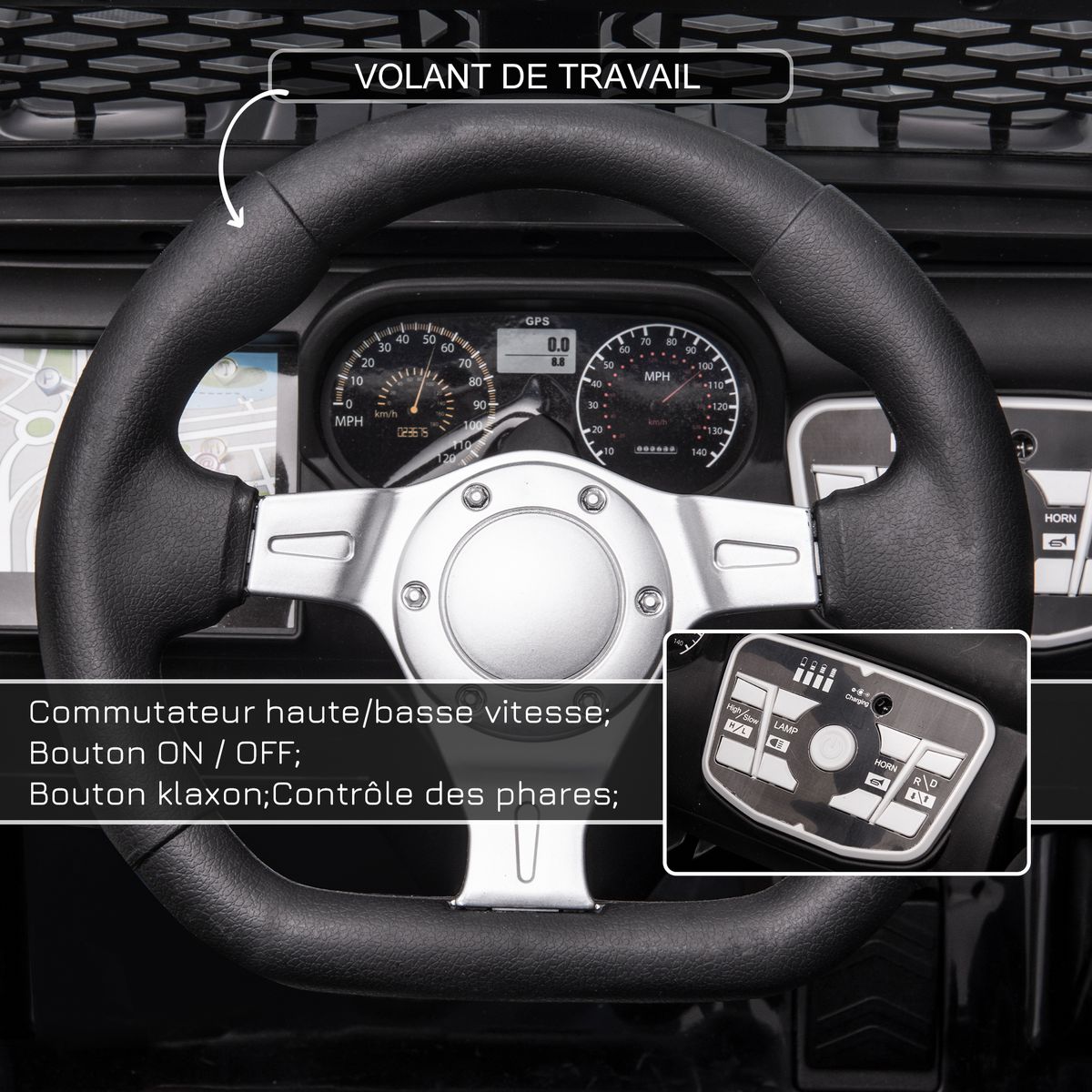 HOMCOM Voiture 4x4 électrique enfant 2 moteurs 35 W 5 Km/h max. télécommande incluse effets lumineux sonores noir