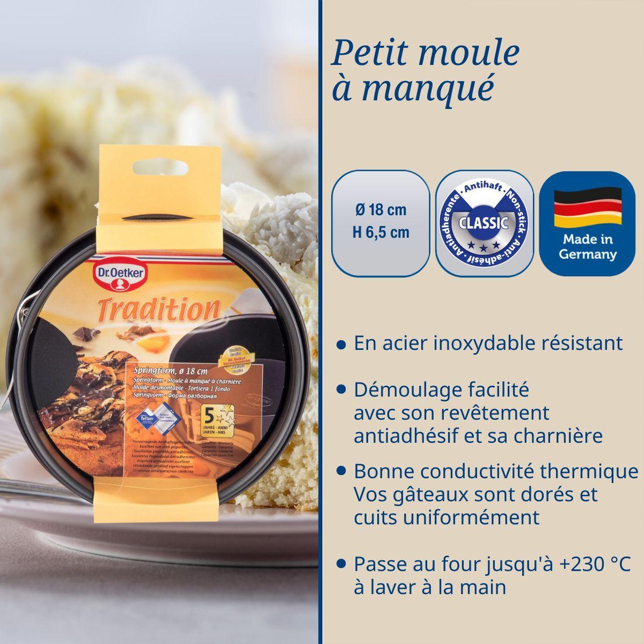 Voir la diapositive 3 : DR.OETKER Lot de 2 moules à gâteaux 18/18 cm en acier dr oetker tradition