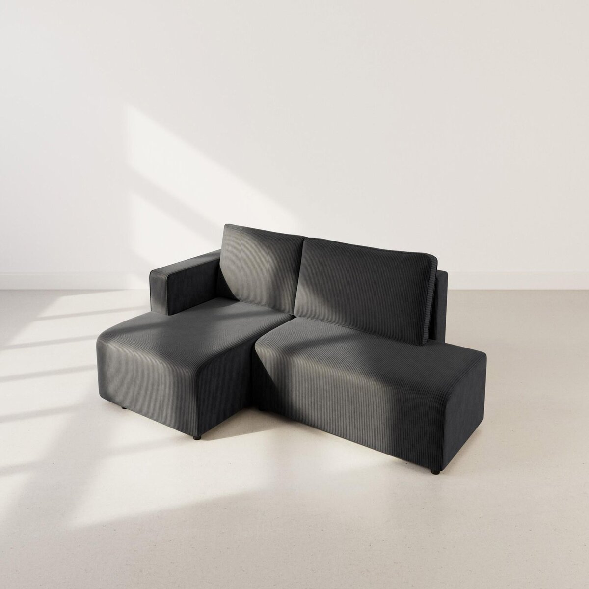 BEST MOBILIER Topaze - canapé d'angle gauche 4 places convertible avec coffre en velours côtelé