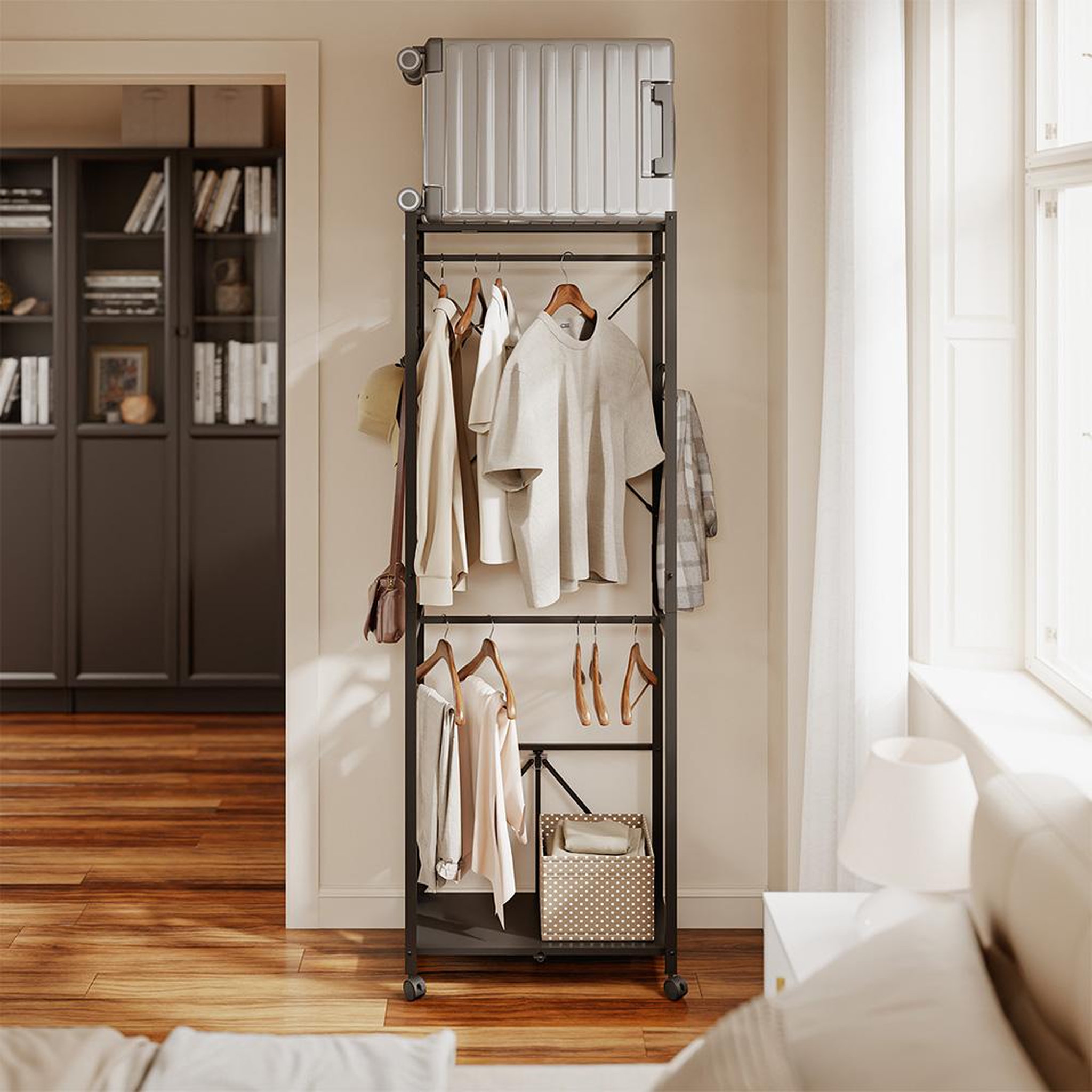 Voir la diapositive 6 : SOBUY Porte-manteaux sur roulettes avec étagère Noir 60x32x175cm KLS21-SCH